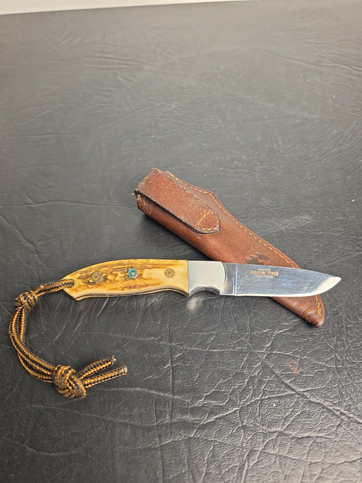 Discontinued CRKT Kommer Brow Tine Model 2860 Stag Handle Knife w/ Sheath Discontinued CRKT Kommer Brow Tine Model 2860 Stag Handle Knife w/ Sheath