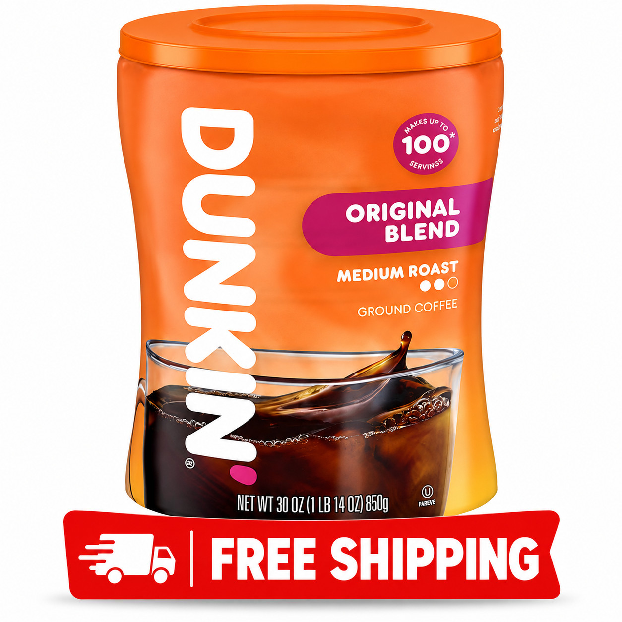 Dunkin’ Original Blend Medium Roast Ground Coffee, 30 oz Canister