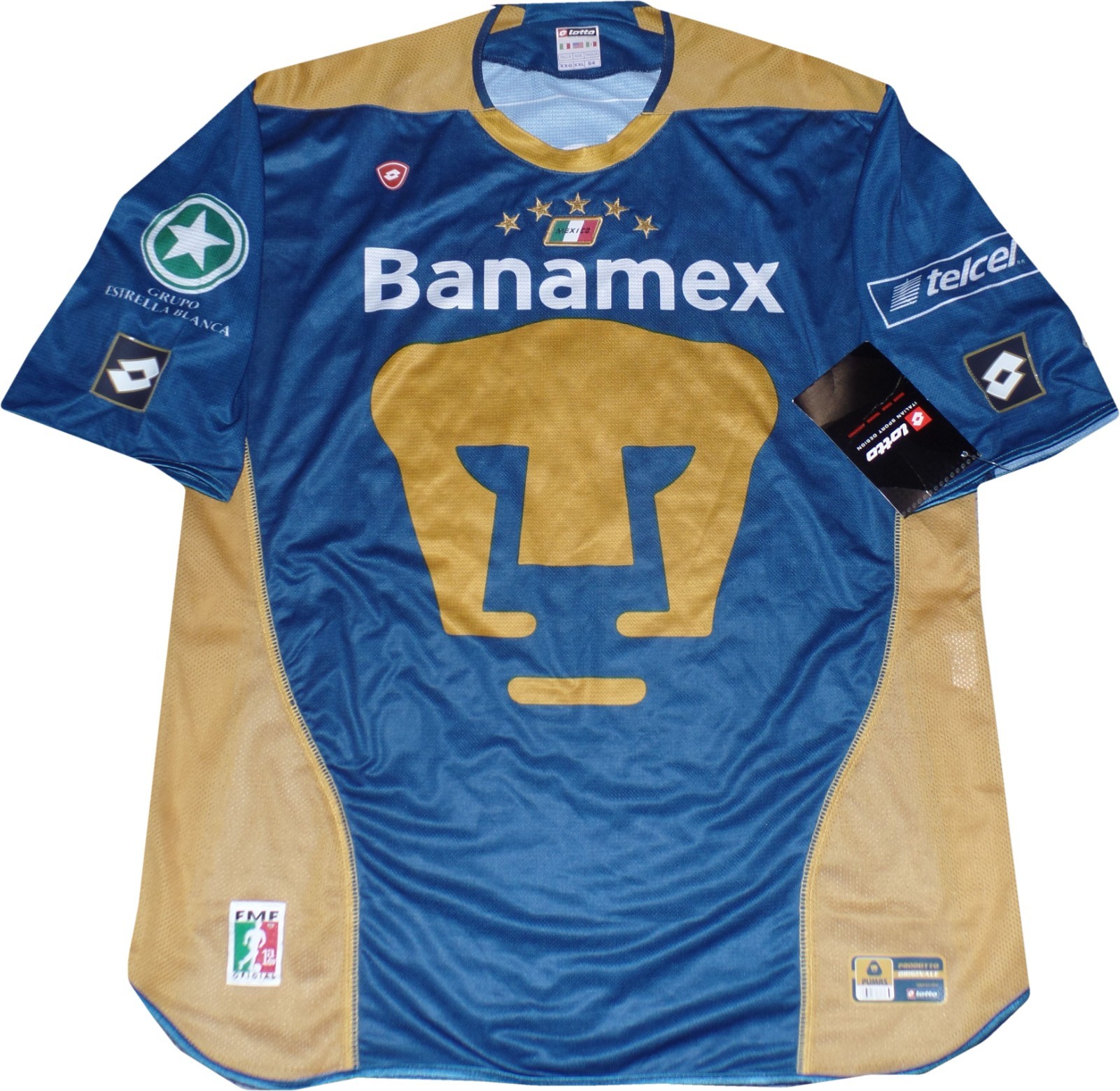 Throwback 2004 Mexico Lotto FMF Pumas UNAM Banamex Men Soccer Jersey Blue 54 XXL