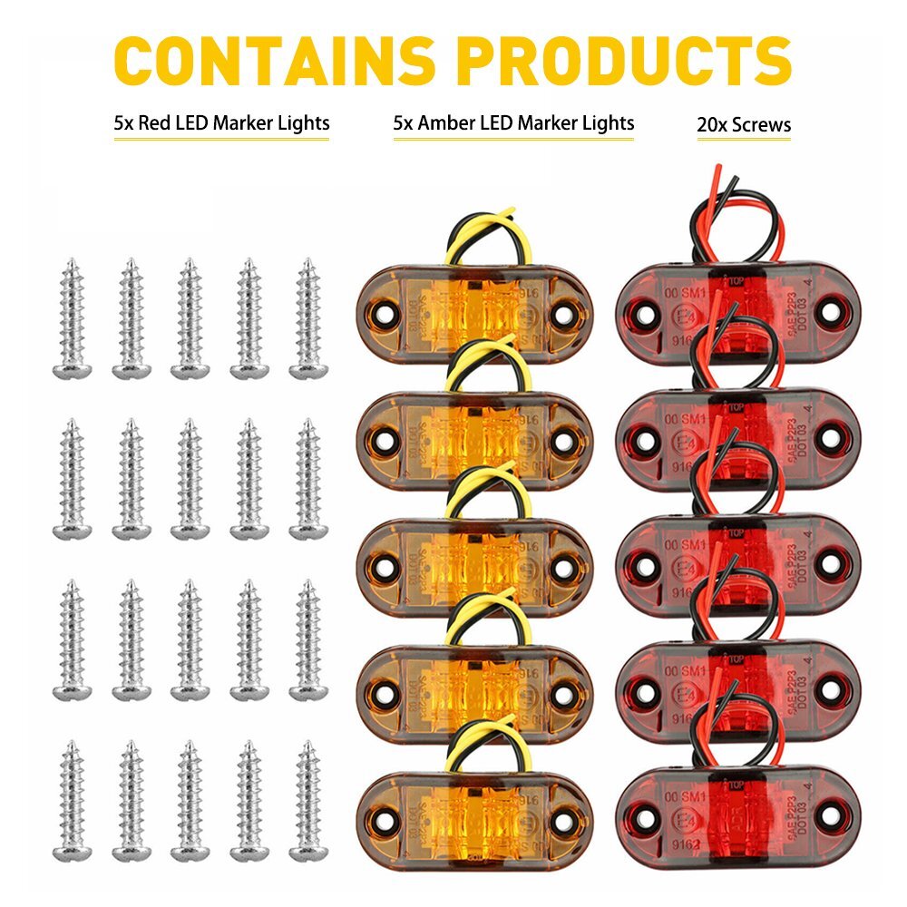 10x Red/Amber LED Side Marker Lights Indicators RV Camper Trailer Truck Running