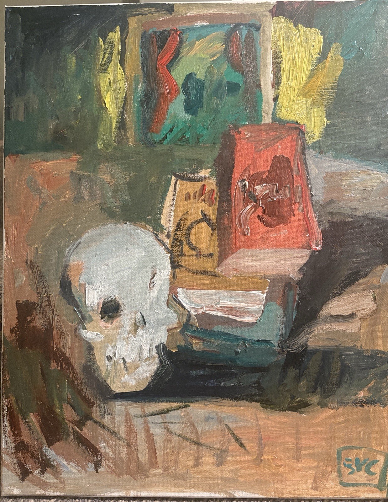 Still Life Skull Cubism Interior Oil Painting 16