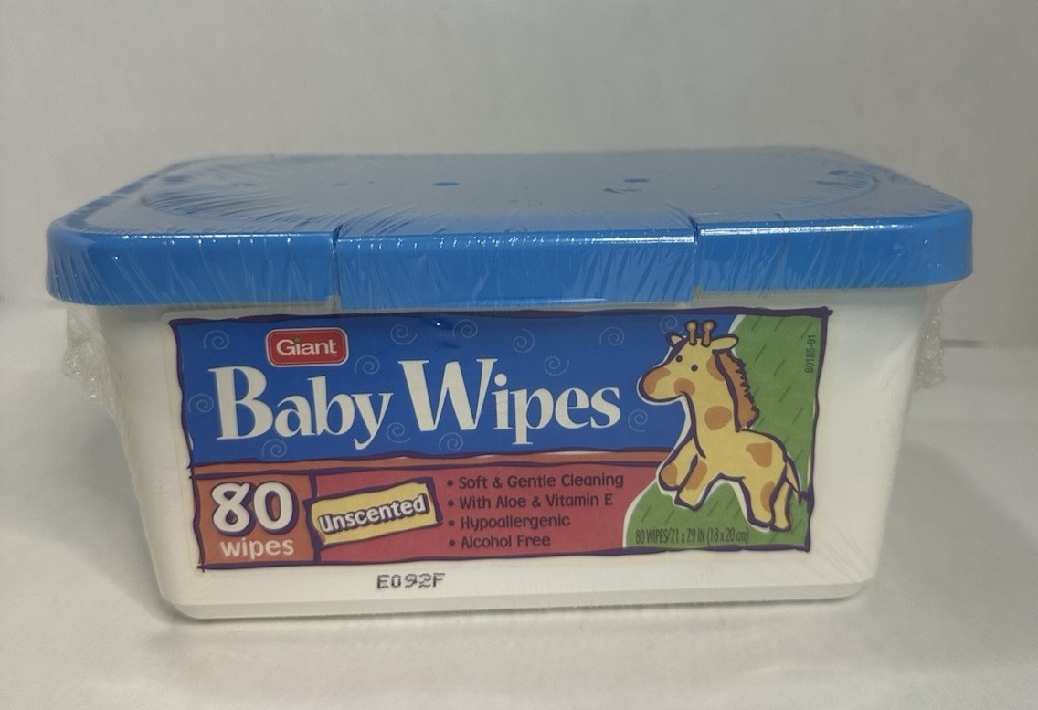 Vintage Giant Baby Wipes 80 Ct Sealed Tub Unscented Giraffe NOS Y2K Rare