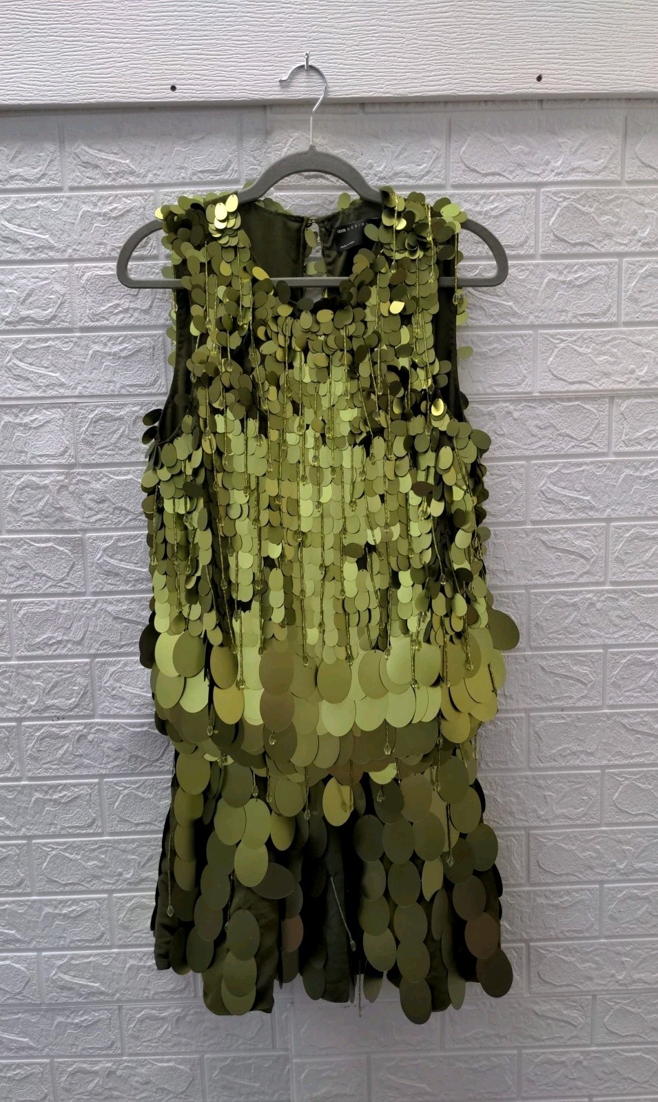 New ASOS Design Dropped Slouchy Waist Embellished Mini Dress In Green Sz 4