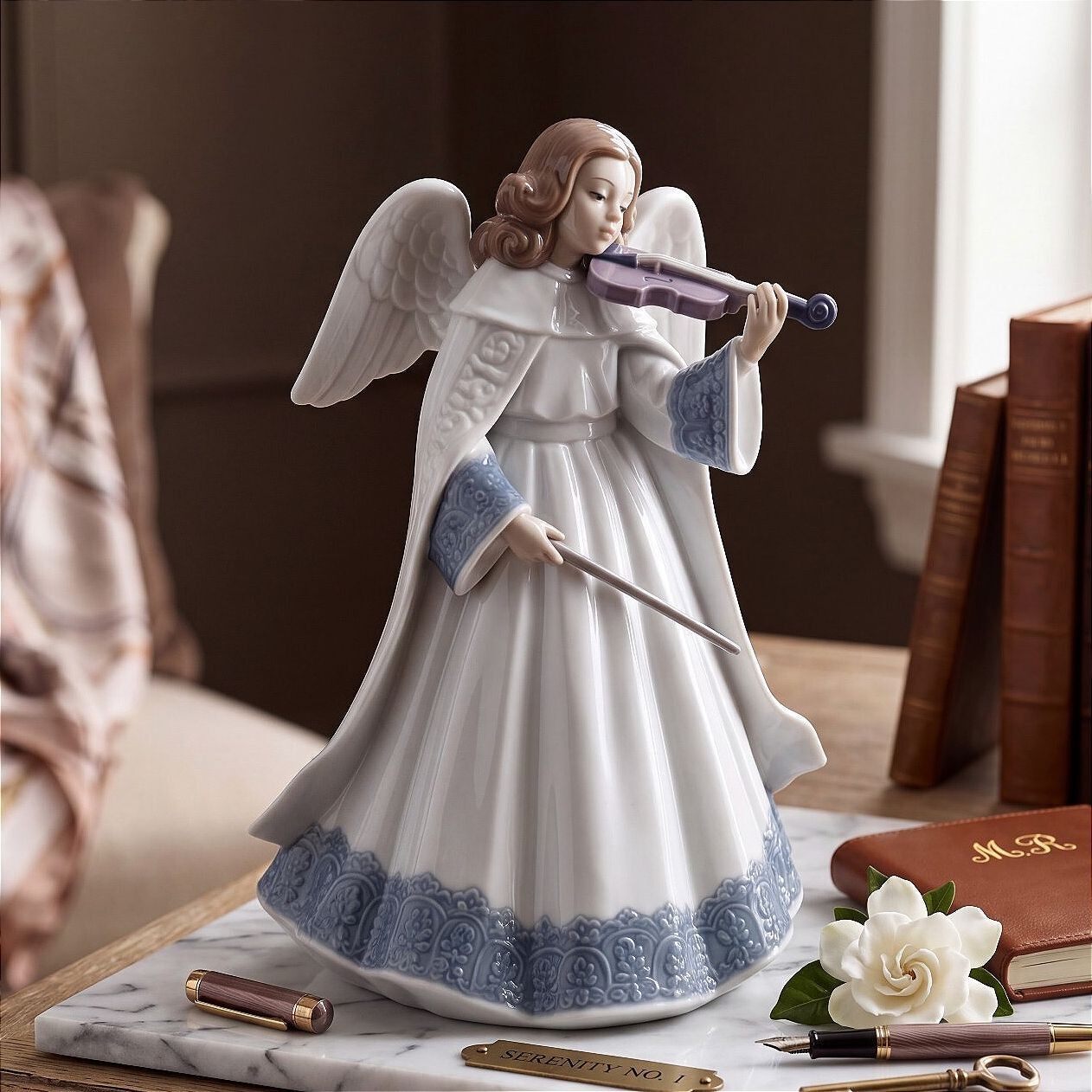 Vtg. Lladro 6126 Angelic Violinist Angel Tree Topper Porcelain Figurine Box 7.5\ Vtg. Lladro 6126 Angelic Violinist Angel Tree Topper Porcelain Figurine Box 7.5\