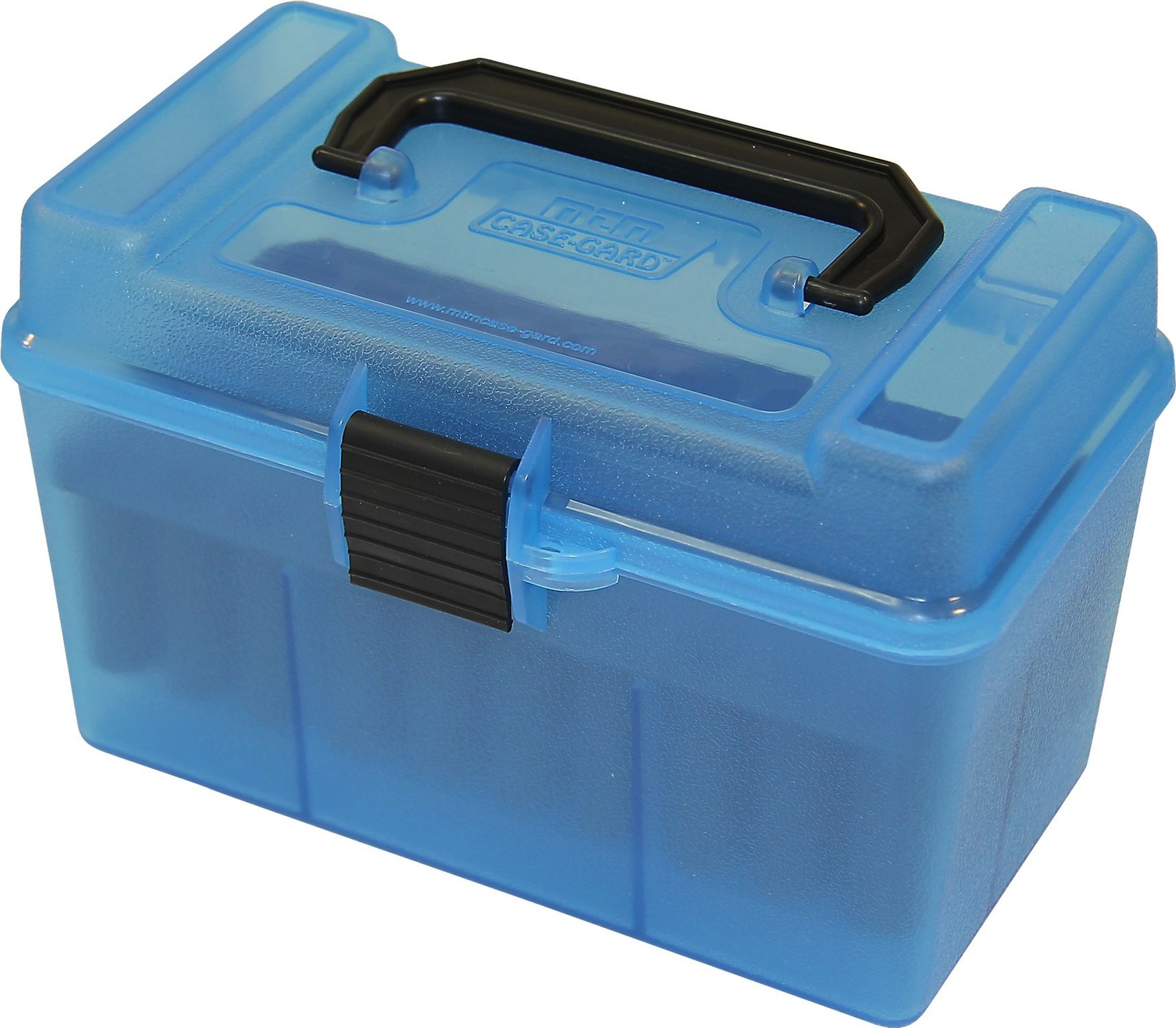 MTM Case-Gard H50-XL-24 Deluxe 50 Round, Rifle Ammo Box, X-Large, Clear Blue