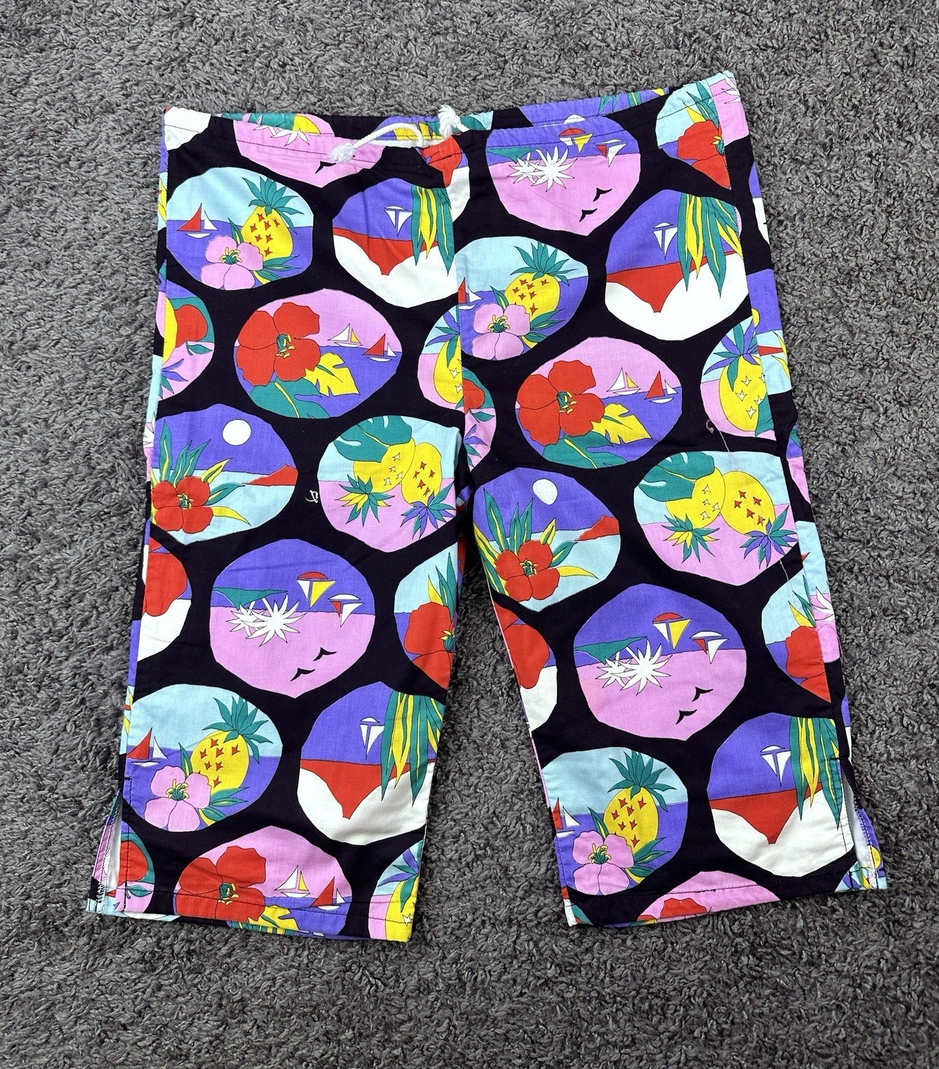 Vintage 80s Graphics Jams Shorts Unisex L Tropical Hibiscus Pineapple USA Made
