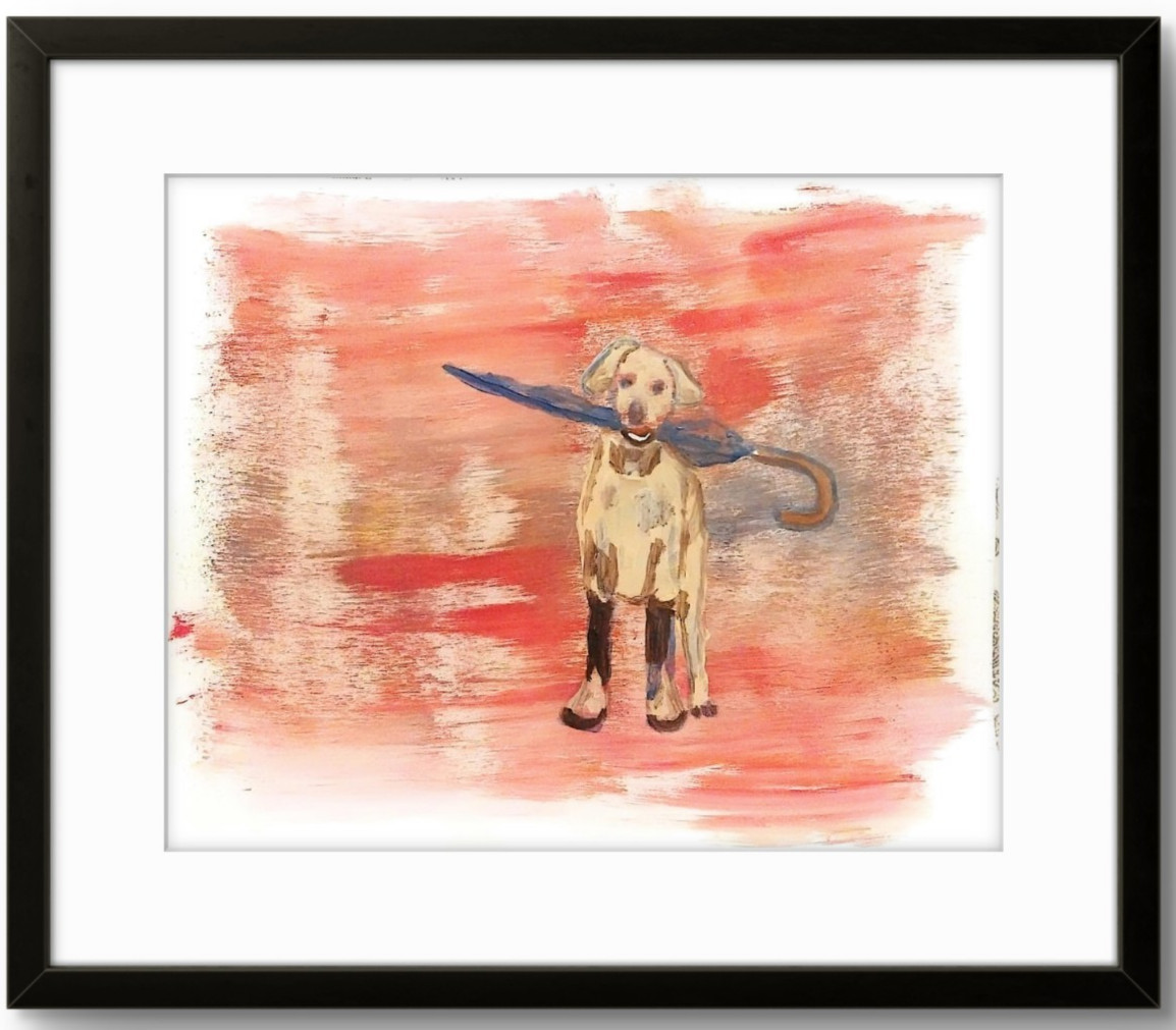 Dog Umbrella Modern Acrylic Wall Art Signed Original Paper BACH