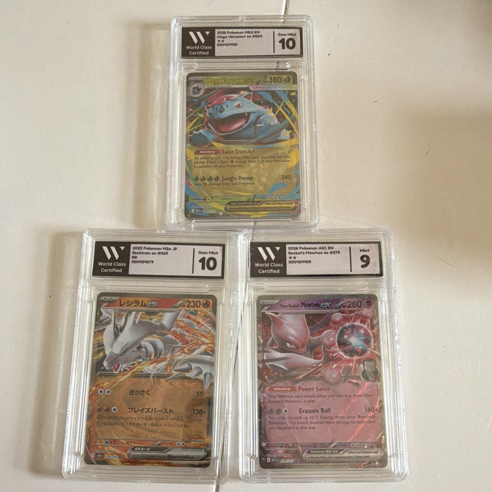 WCC Graded Pokémon 3-Card Lot: Reshiram ex, Mewtwo ex, Mega Venusaur ex