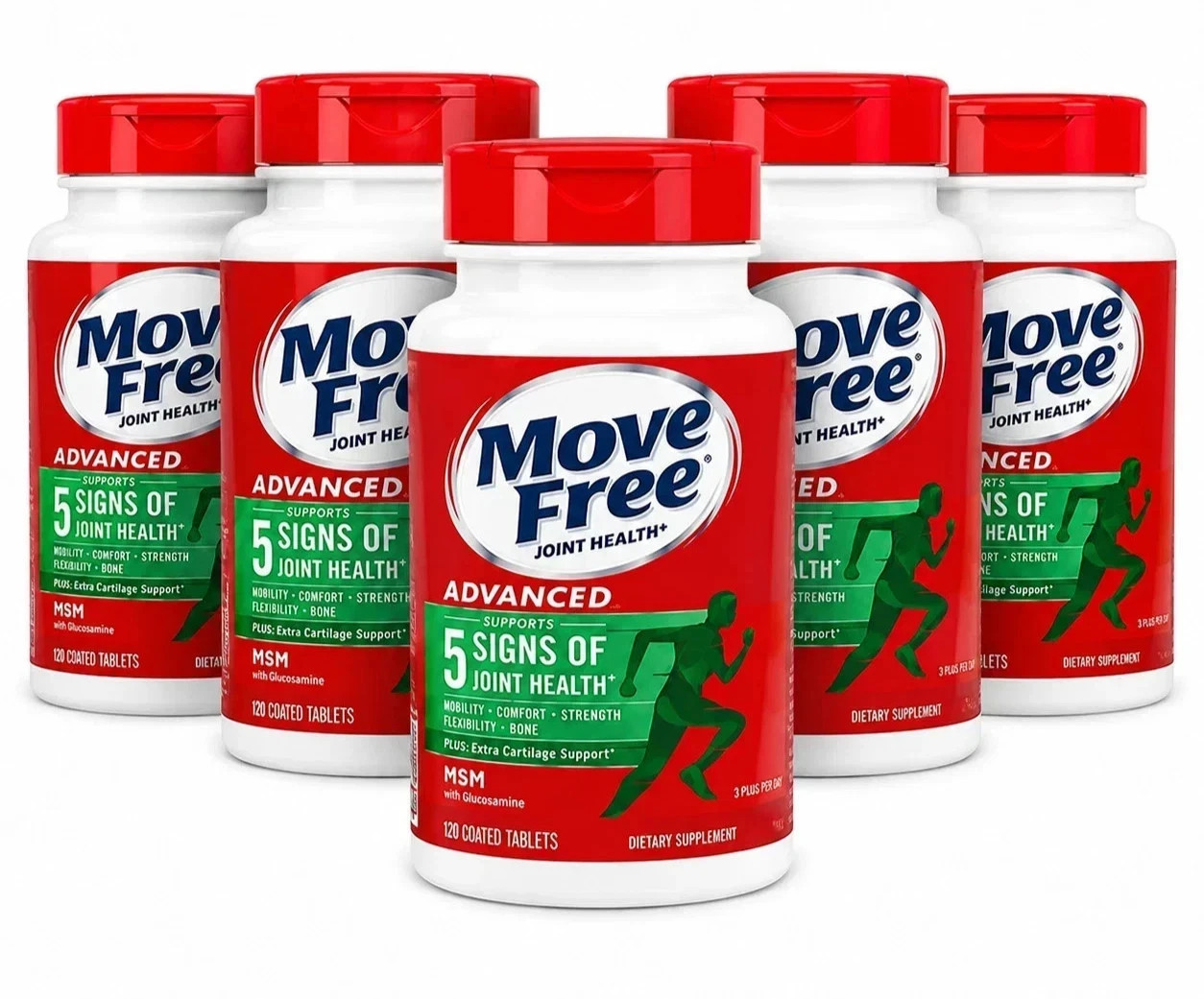 New 5 Pack Move Free Advanced Joint Health MSM Glucosamine 120 Tablets Each