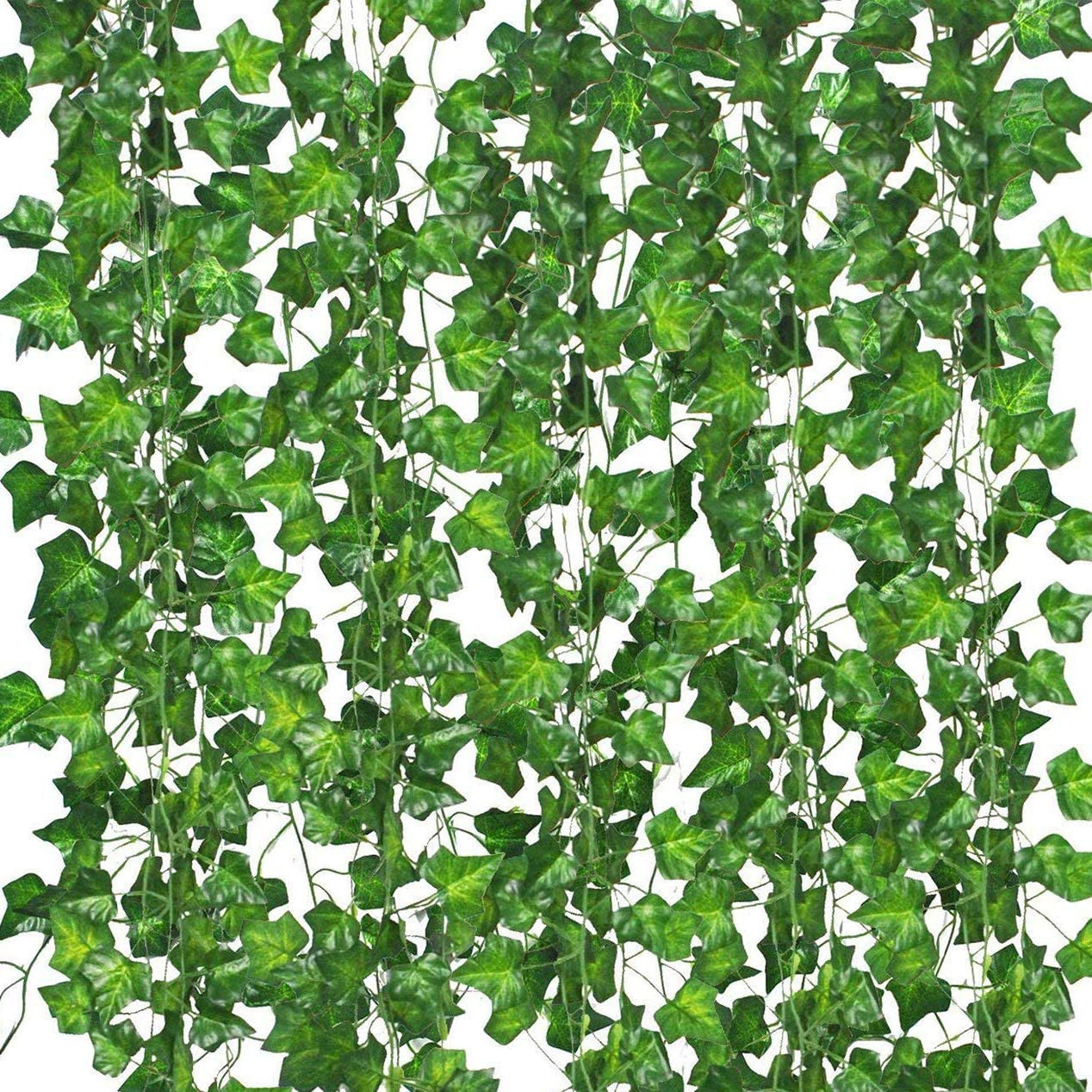 EZFLOWERY 12 Strands 84 Feet Artificial Ivy Vines Leaves, Silk Garland Fake
