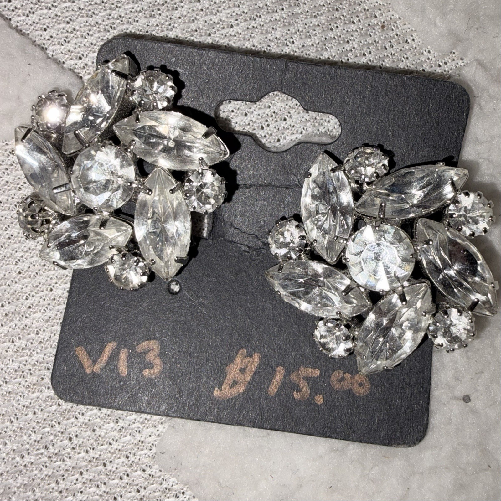 Vintage mid century earrings clear reihnstone
