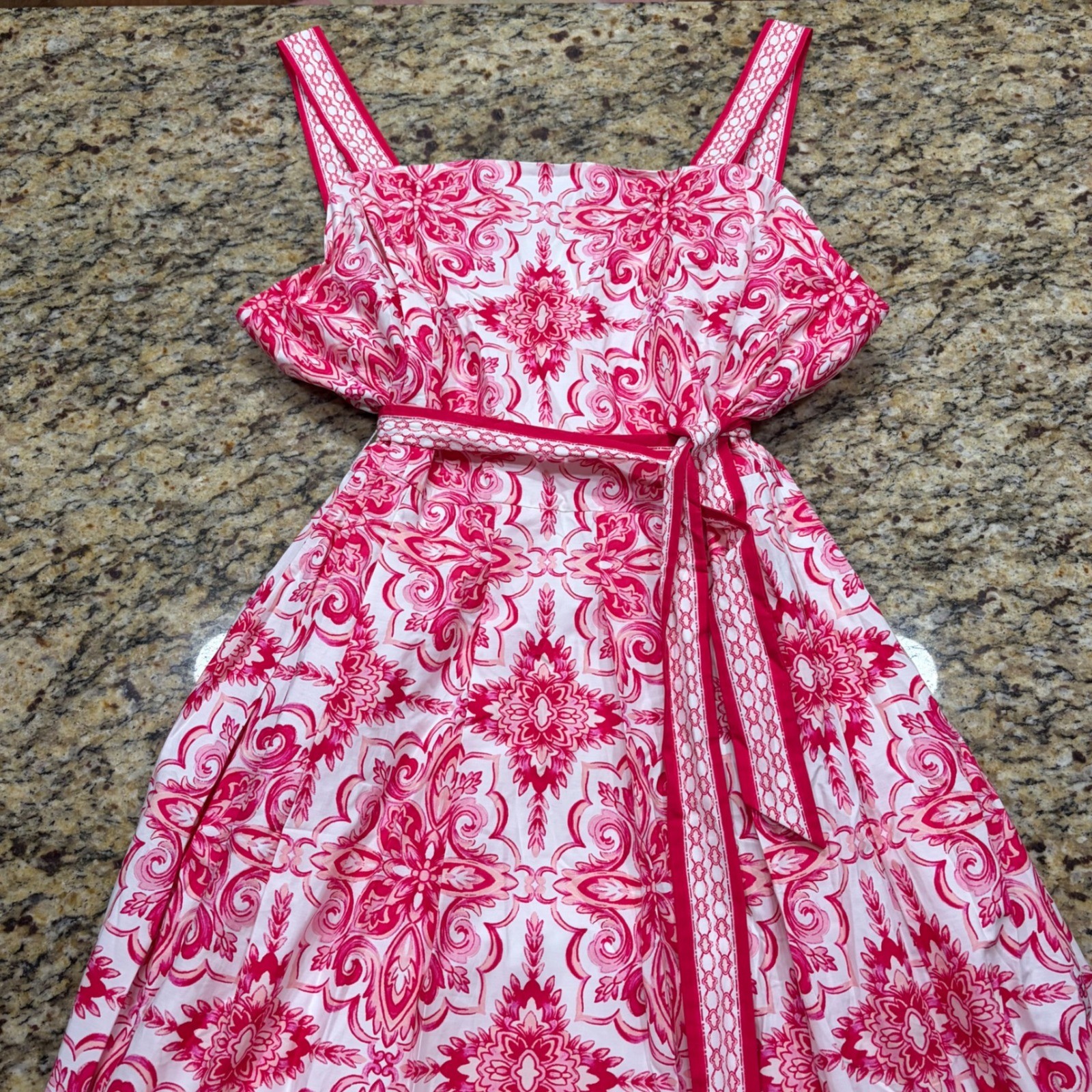 NEW Talbots Plus Pink White Medallion Print Fit Flare Dress 16W ws NEW Talbots Plus Pink White Medallion Print Fit Flare Dress 16W ws