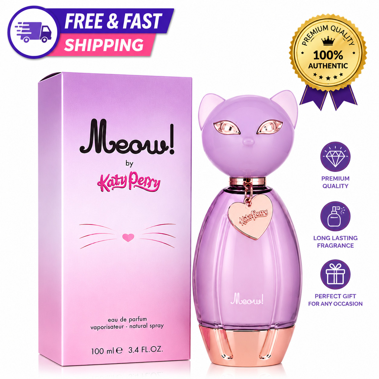 Katy Perry Meow Eau de Parfum For Women 3.4 oz 100ml Natural Spray NEW IN BOX