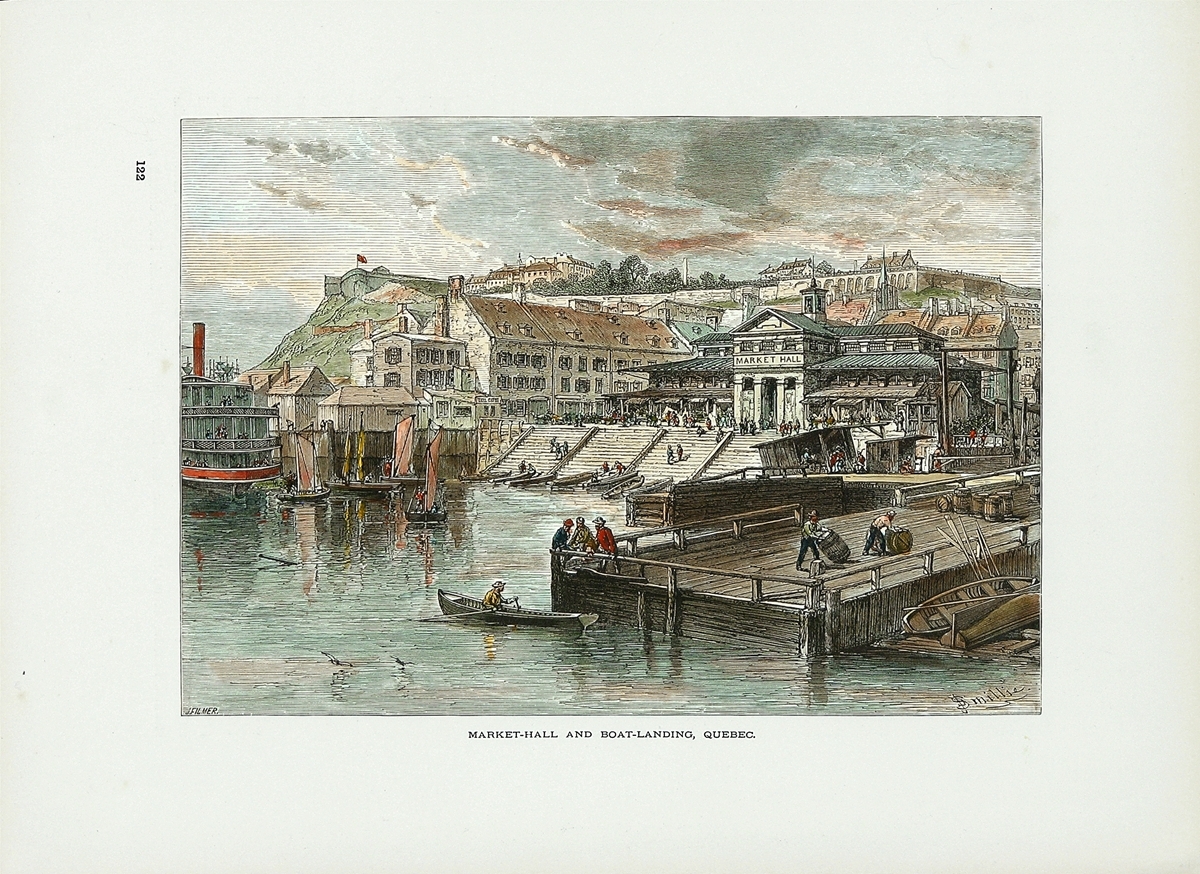 JD SMILLIE Antiq c1872-74 Engrav from PICTURESQUE AMERICA, MARKET-HALL...QUEBEC