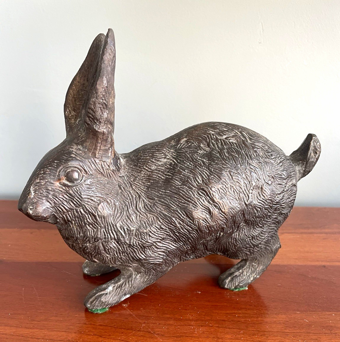 Vintage Bronze Rabbit Metal Cast w/ Green Felt Feet Pads —Japan