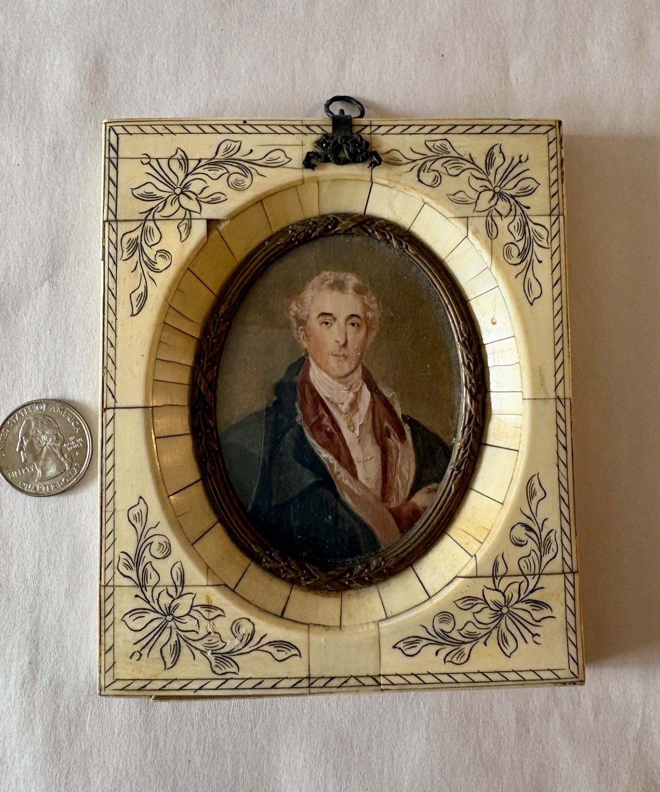 Antique Gouache Hand Painted Framed Miniature Gentleman Empire Era Antique Gouache Hand Painted Framed Miniature Gentleman Empire Era