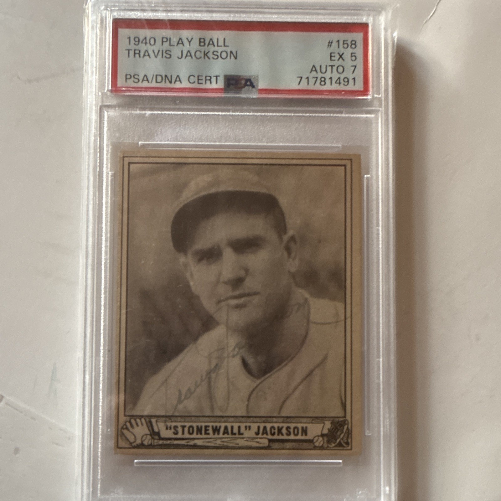 1940 Play Ball Travis Jackson #158 NY Giants Hard Signed Auto 7 PSA/DNA Graded 5 1940 Play Ball Travis Jackson #158 NY Giants Hard Signed Auto 7 PSA/DNA Graded 5