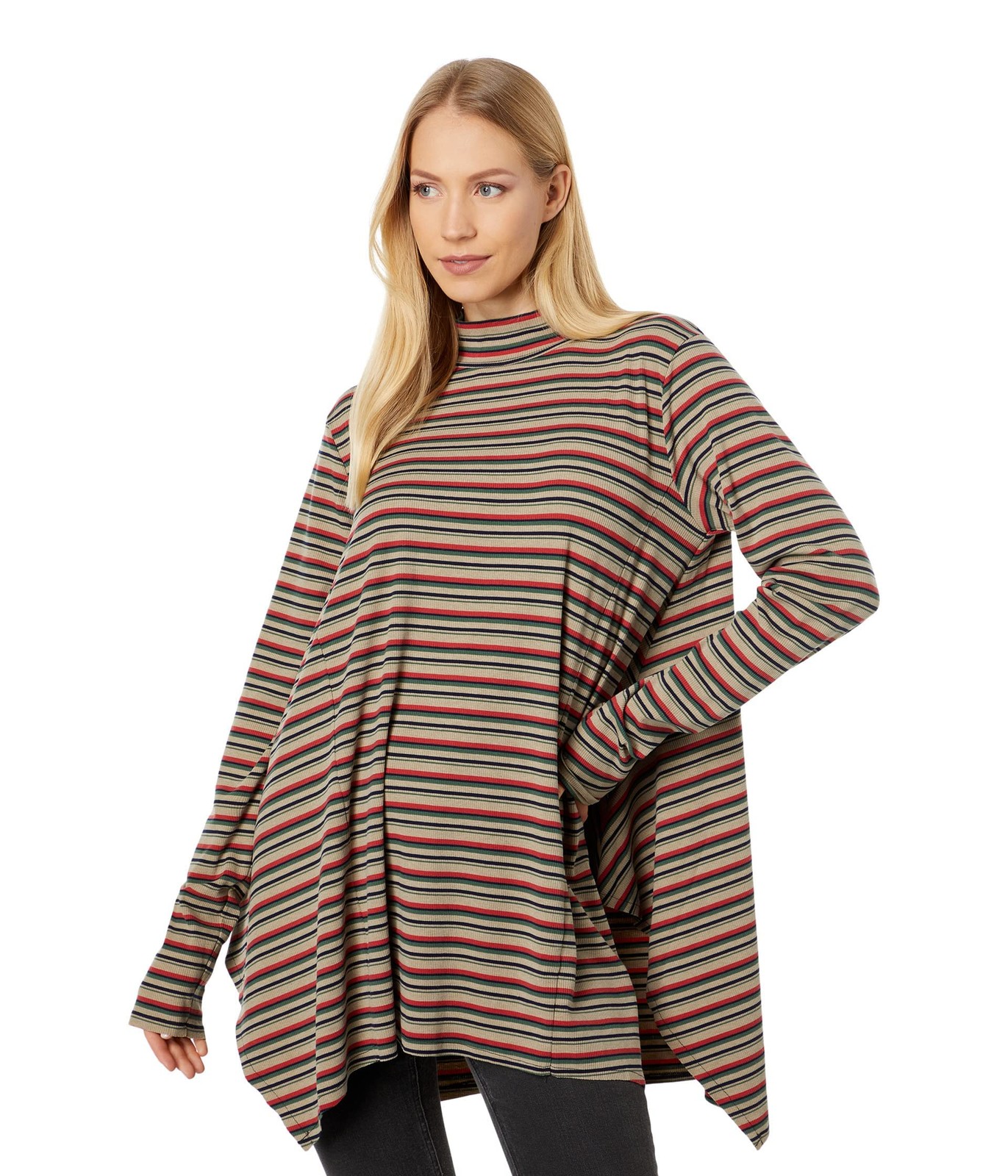 Mod-O-Doc Multicolor Autumn Stripe Long Sleeve Mock Neck Tunic Multi Size S