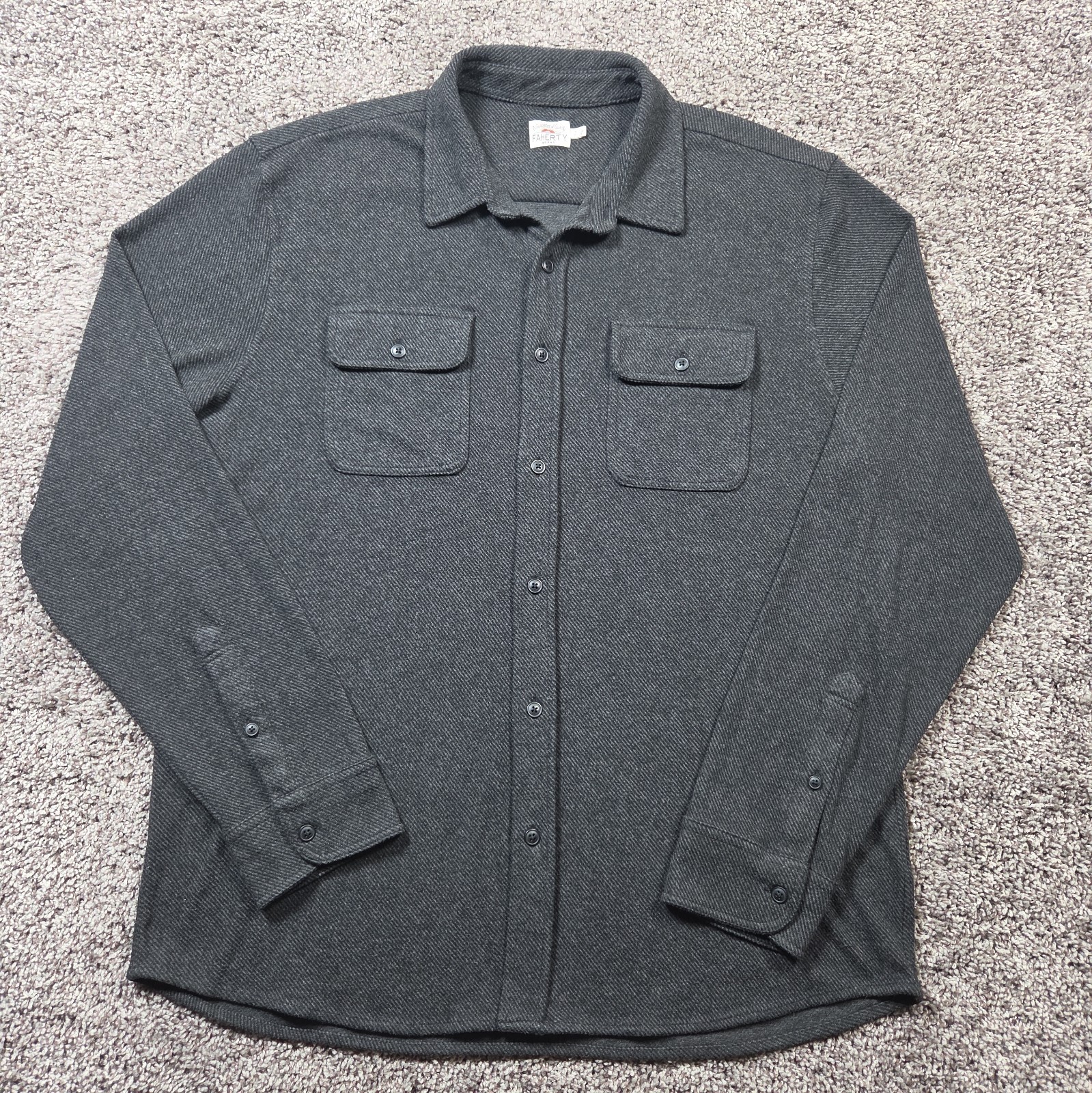 Faherty Legend Sweater Shirt Mens XL Black Gray Striped Stretch 2-Pocket Flannel Faherty Legend Sweater Shirt Mens XL Black Gray Striped Stretch 2-Pocket Flannel