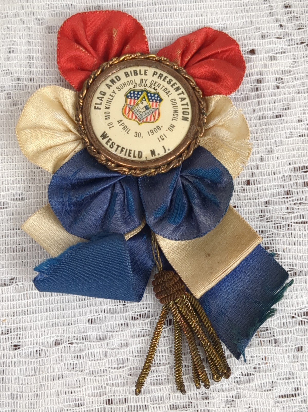 Antique 1909 Jr OUAM Flag & Bible Presentation McKinley School #131 Westfield NJ
