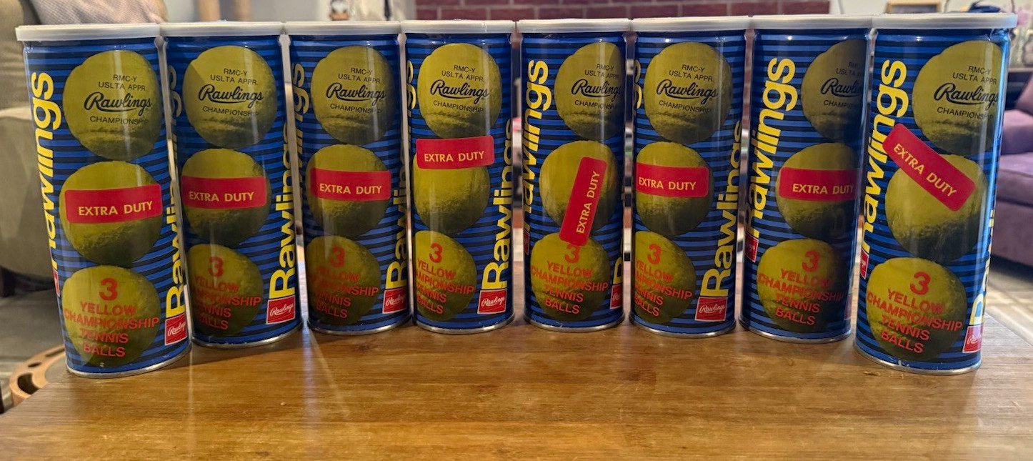 8 vintage Rawlings Championship Extra Duty Tennis Balls 3-Pack Can, SEALED RMC-Y