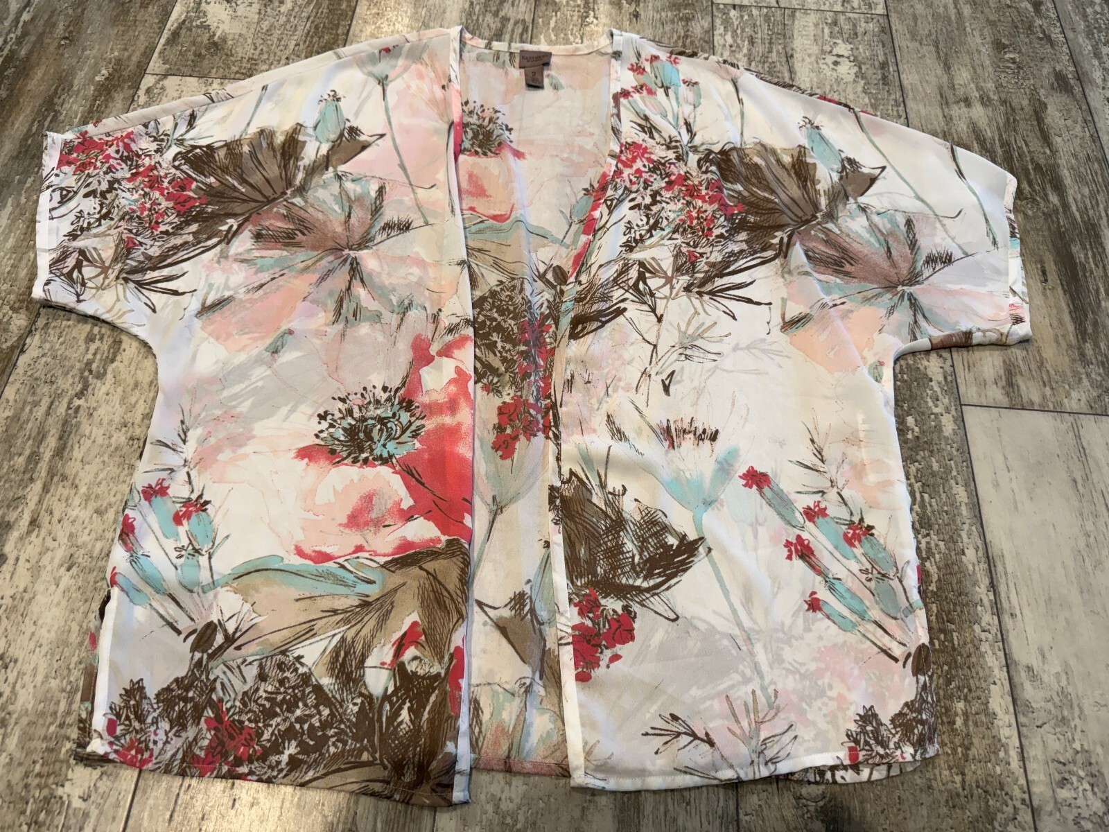 Easywear by Chico\'s plus size 2 Womens Open Front Floral Boho Lightweight Top