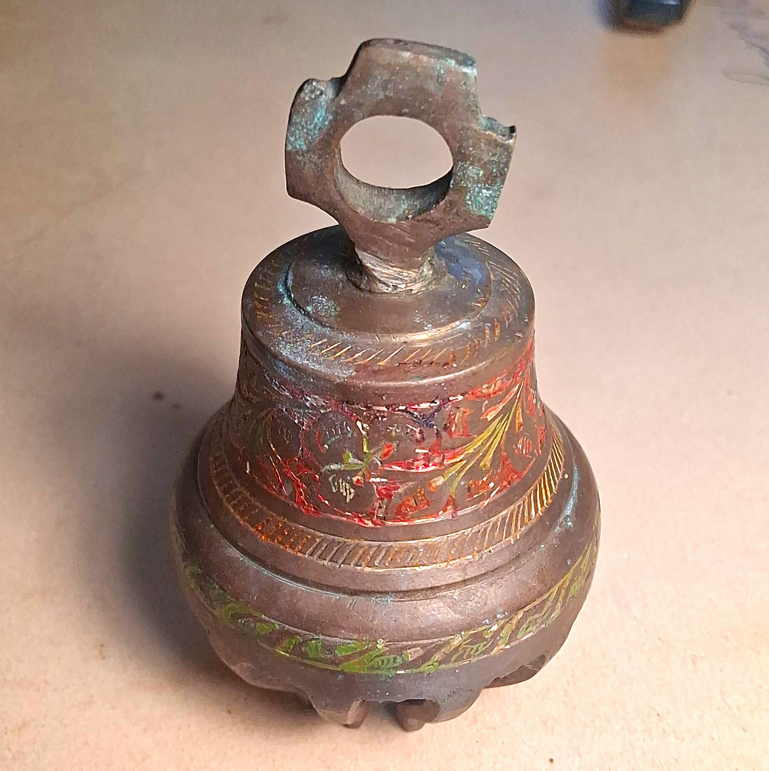 Antique Indian Small Bronze Hand Bell 4\