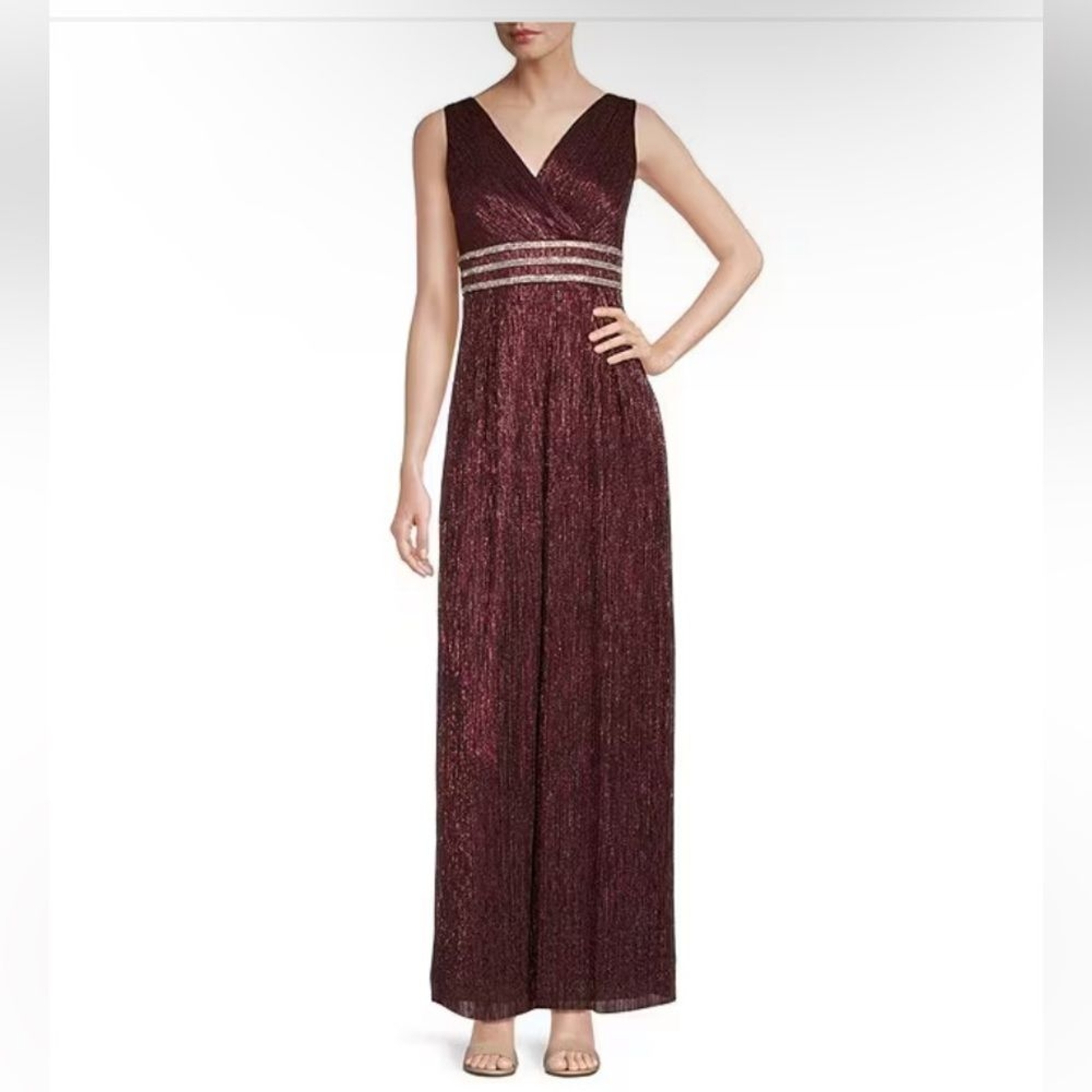 NWT R&M Richards Shiny Dillards Sleeveless Surplice V-Neck Pleated Gown - Sz 10