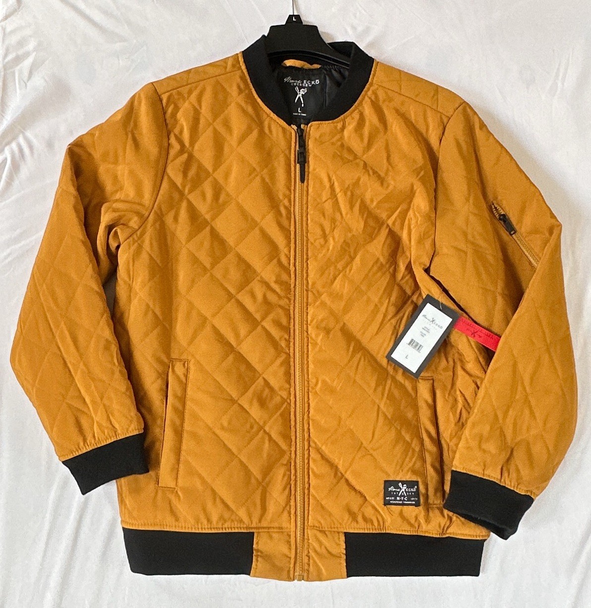 Marc Ecko Mens Jacket Large Full Zip Up Quilted Zip Tech Streetwear Tan NWT
