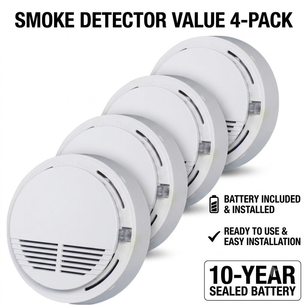 4 Pack General Smoke Alarm Detectors, Home Fire Safety Sensors w/ Battery