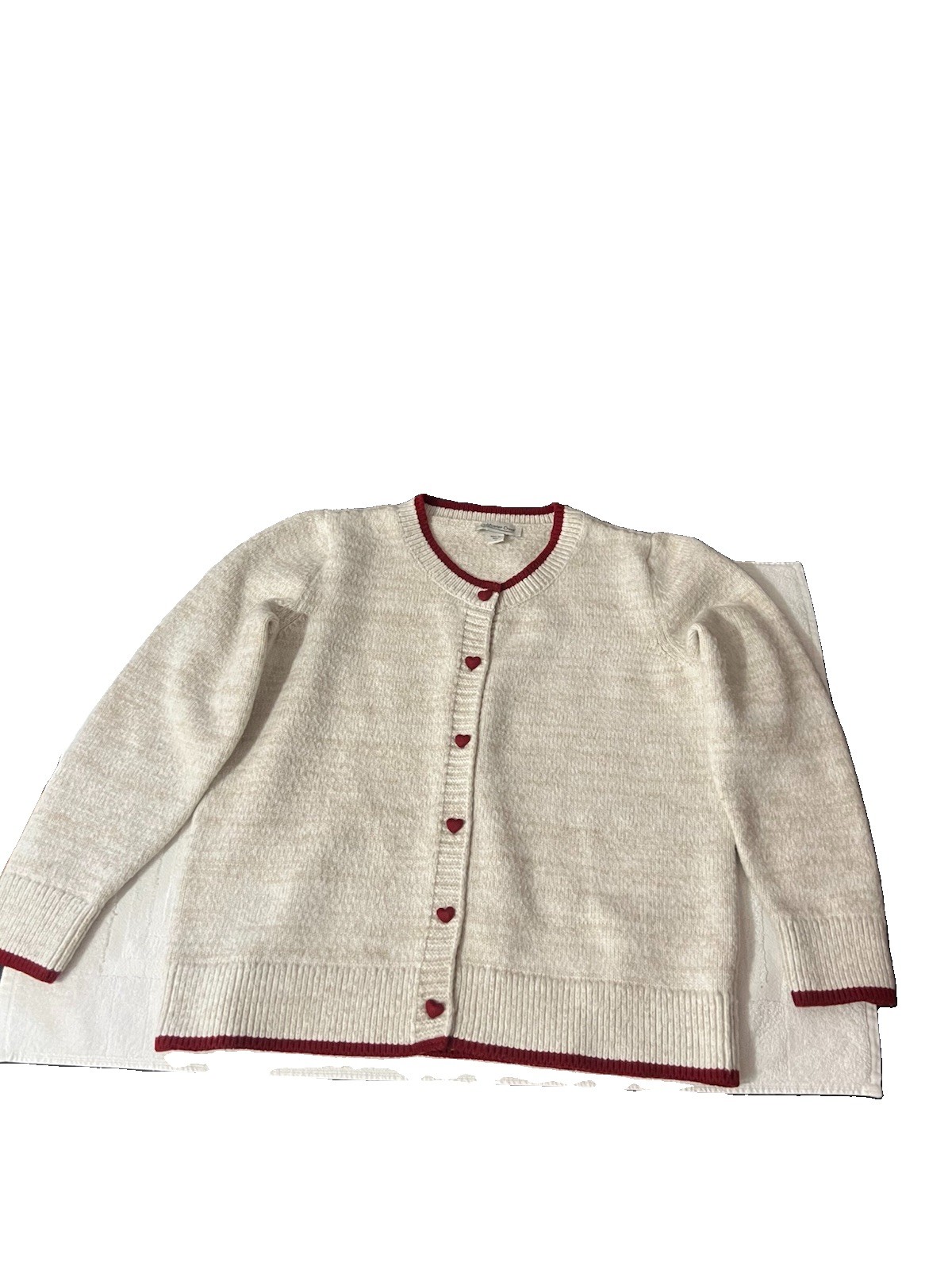 Cold water Creek Cute As A Button Cardigan Sweater Ivory Red Heart Buttons Med 