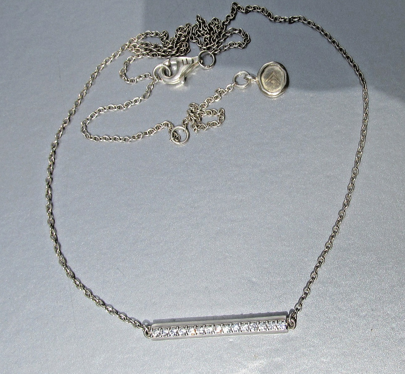Signed SILPADA Sterling Silver Cubic Zirconia CZ Bar Pendant Necklace Signed SILPADA Sterling Silver Cubic Zirconia CZ Bar Pendant Necklace