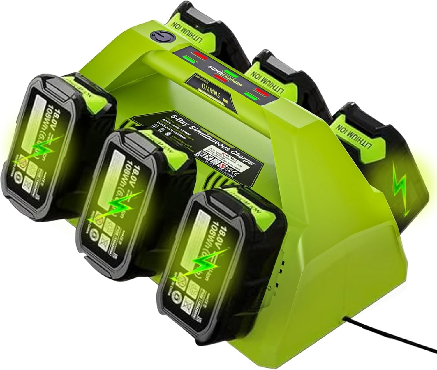 6-Port Simultaneous Charger for Ryobi 18V ONE+ Batteries - Fast Charging Station 6-Port Simultaneous Charger for Ryobi 18V ONE+ Batteries - Fast Charging Station