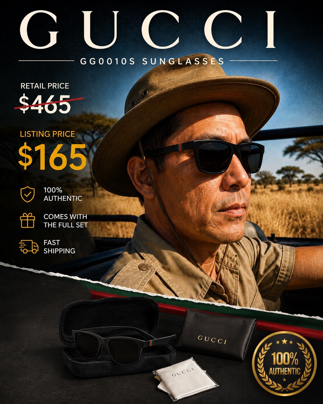 Gucci GG0010S Fashion Sunglasses 58mm - Black/Grey