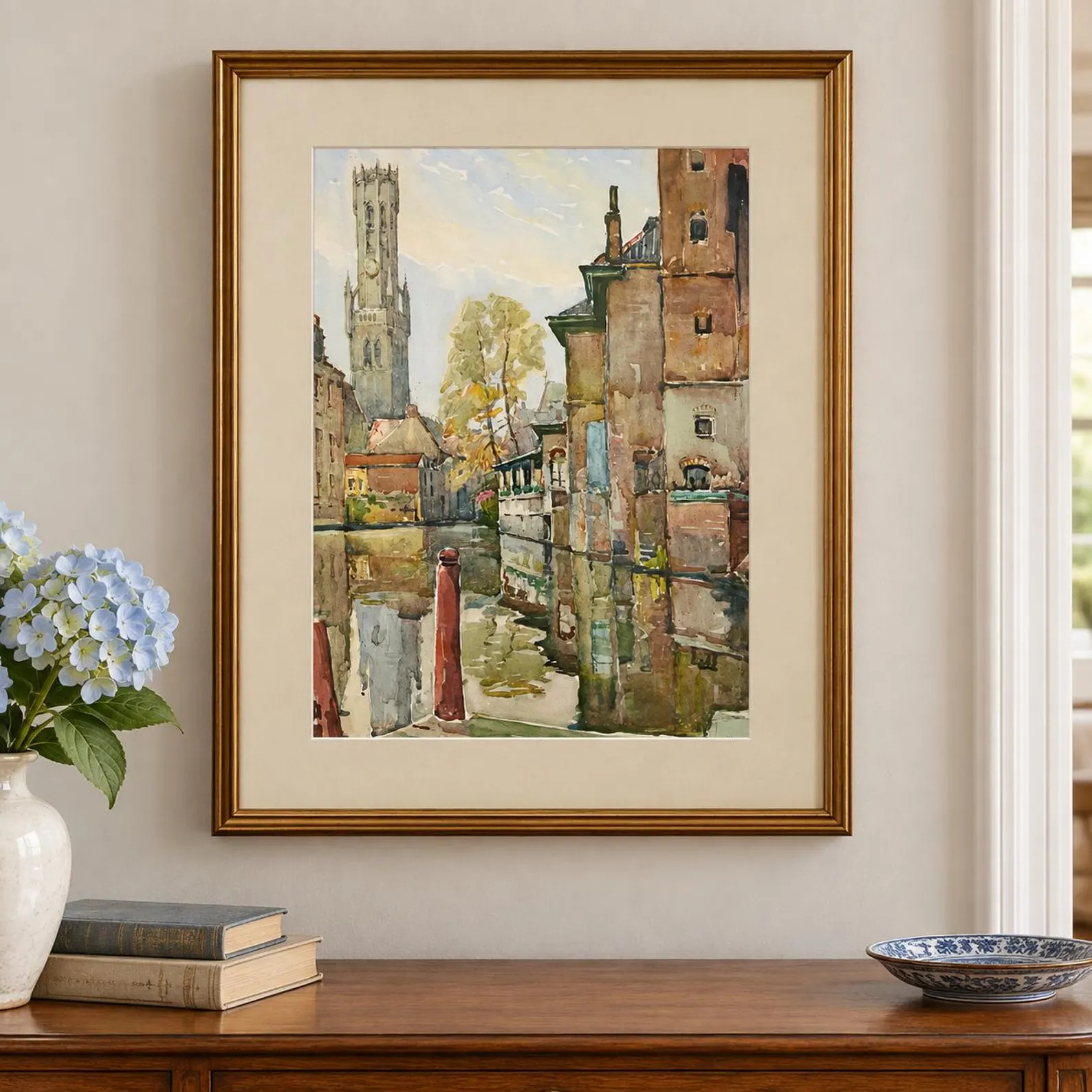 Vintage Nicolas Markovitch Lithograph - Bell tower at Bruges Vintage Nicolas Markovitch Lithograph - Bell tower at Bruges