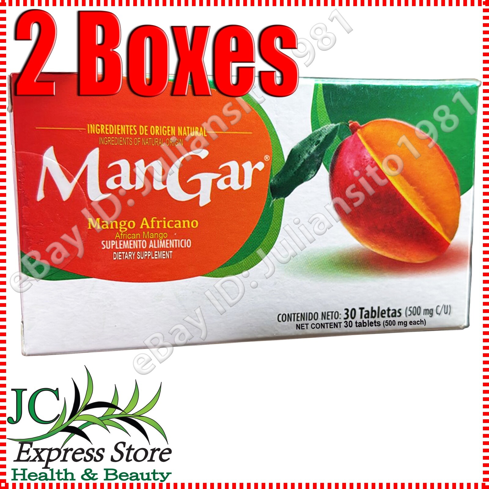 2 BOXES MANGAR 60 TABLETAS 500 MG MANGO AFRICANO & GARCINIA GAMBOGIA