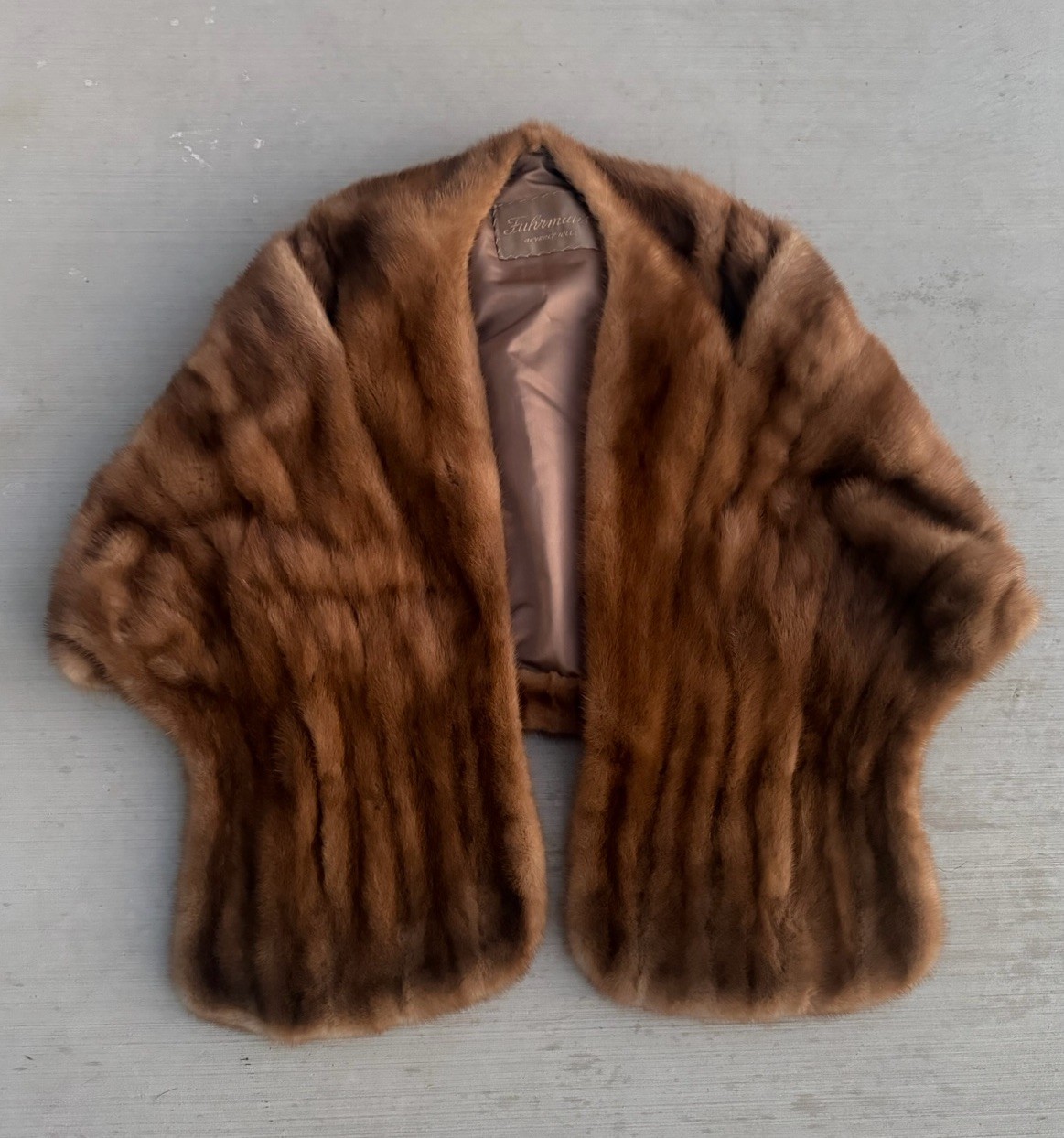 Vintage Genuine Furs Fuhrmans Natural Brown Mink Shrug Shawl Stole Wrap OS