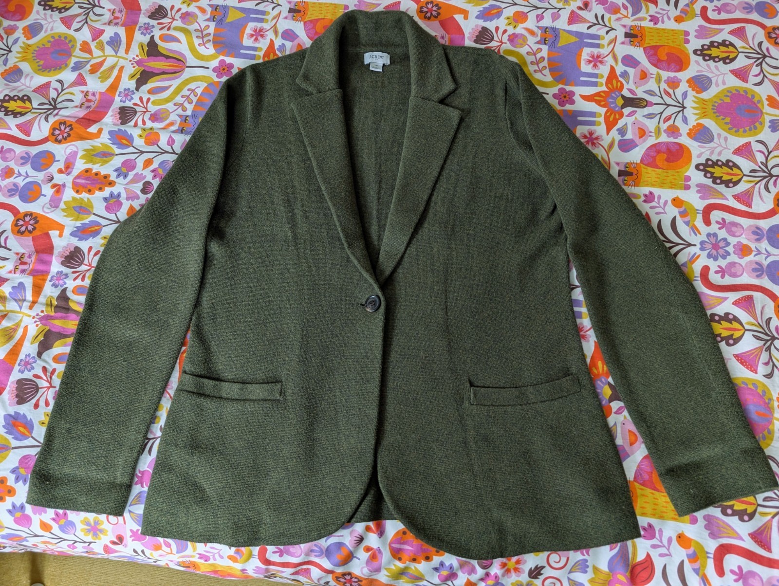 J.Crew Olive Green Schoolboy Cotton Knit Sweater Blazer Jacket Sz S