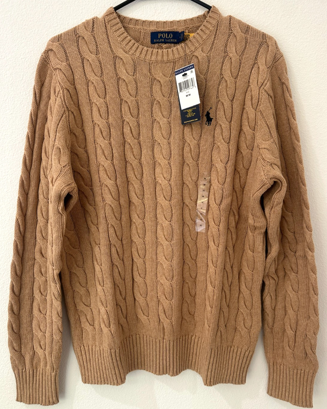 Polo Ralph Lauren Men’s Cable Knit Cotton Crewneck Sweater Brown Navy Pony M NWT Polo Ralph Lauren Men’s Cable Knit Cotton Crewneck Sweater Brown Navy Pony M NWT