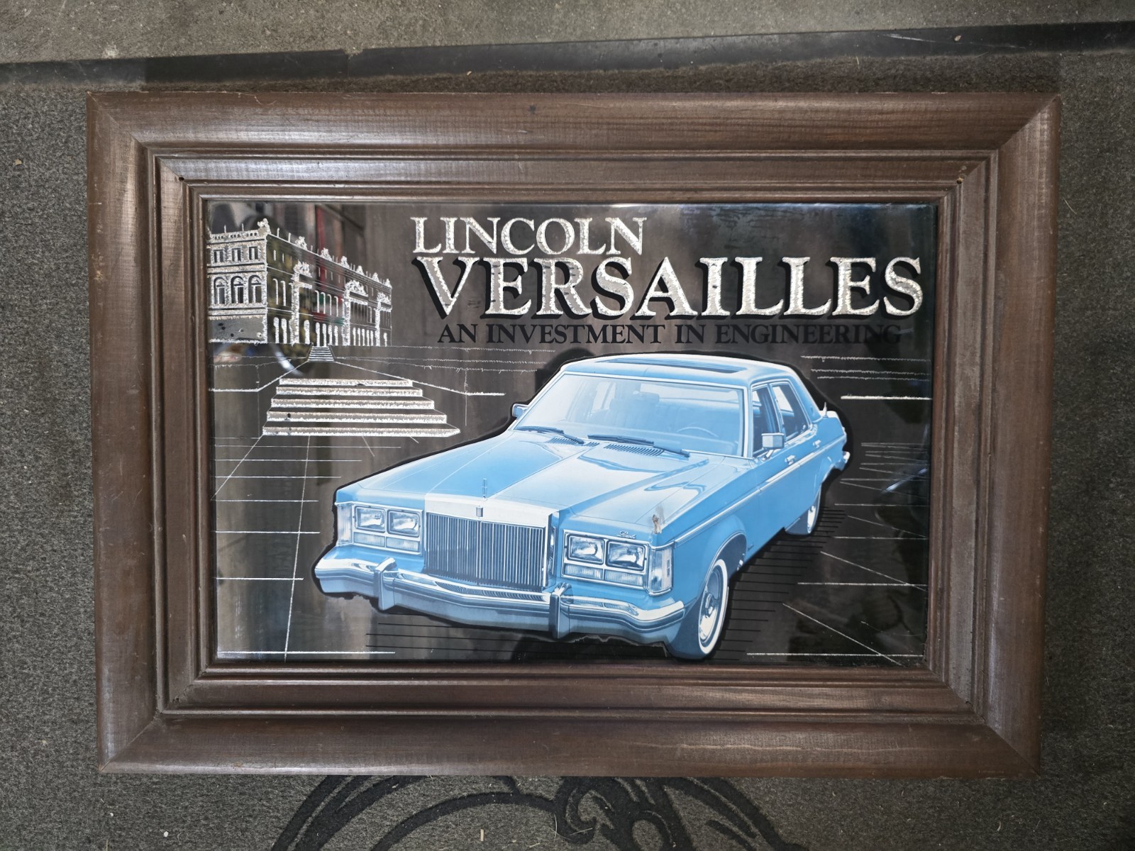 ORIGINAL 1977 Lincoln Versailles Ford Dealer Dealership Showroom Sign AD MIRROR ORIGINAL 1977 Lincoln Versailles Ford Dealer Dealership Showroom Sign AD MIRROR