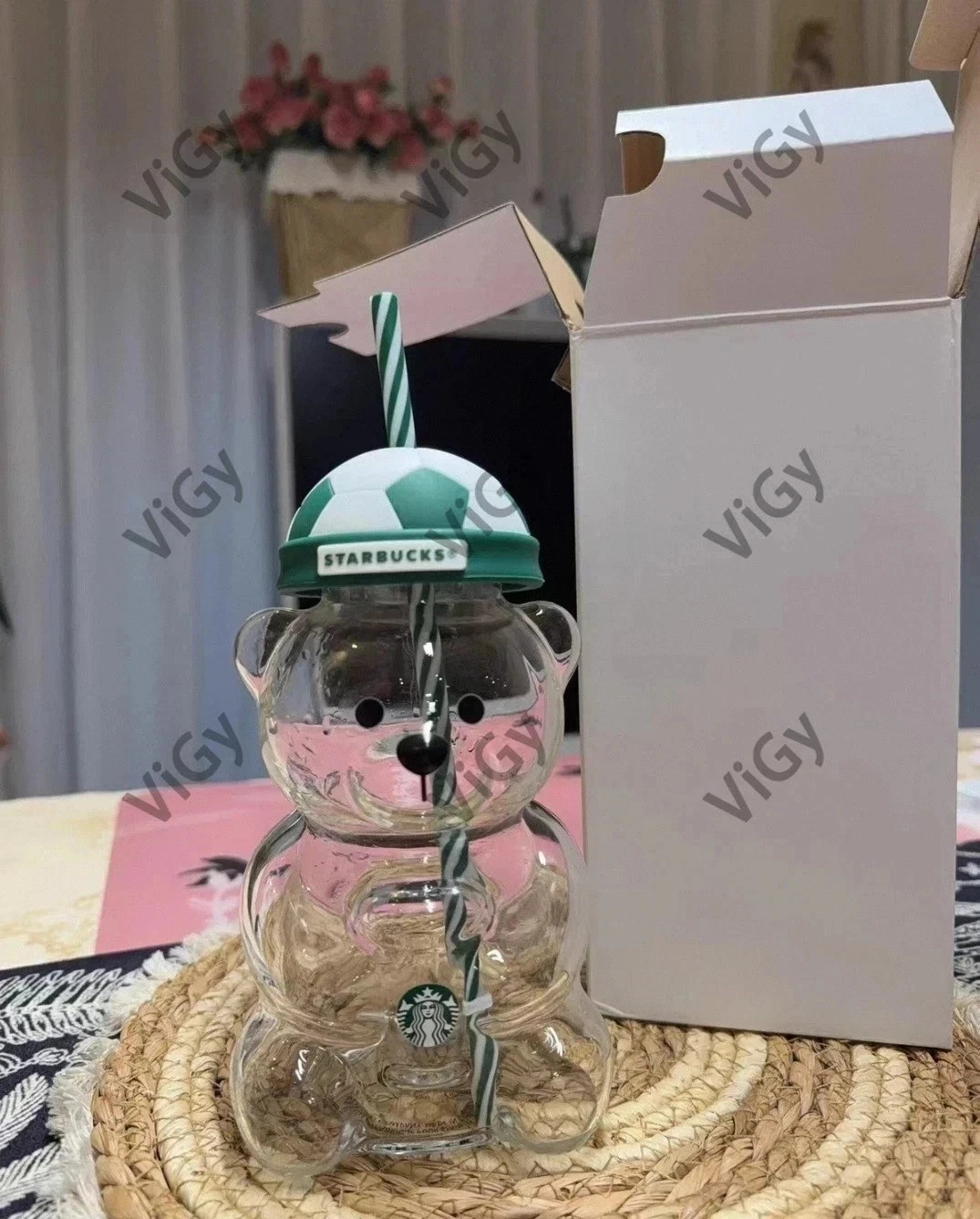 Starbucks FIFA World Cup Bearista Glass Tumbler Cold Cup Soccer Ball Lid Starbucks FIFA World Cup Bearista Glass Tumbler Cold Cup Soccer Ball Lid