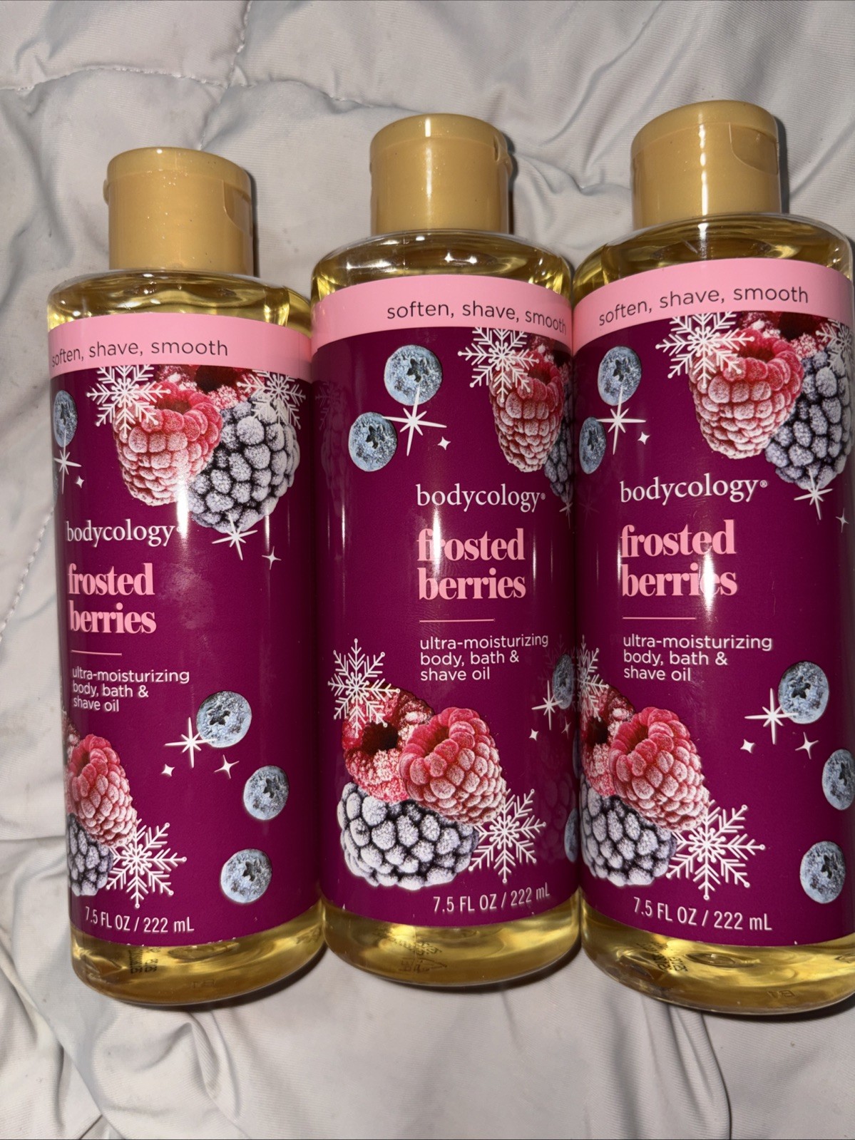 3 Pack Bodycology Frosted Berries Body Shave Oil Ultra Moisturizing 7.5oz 3 Pack Bodycology Frosted Berries Body Shave Oil Ultra Moisturizing 7.5oz