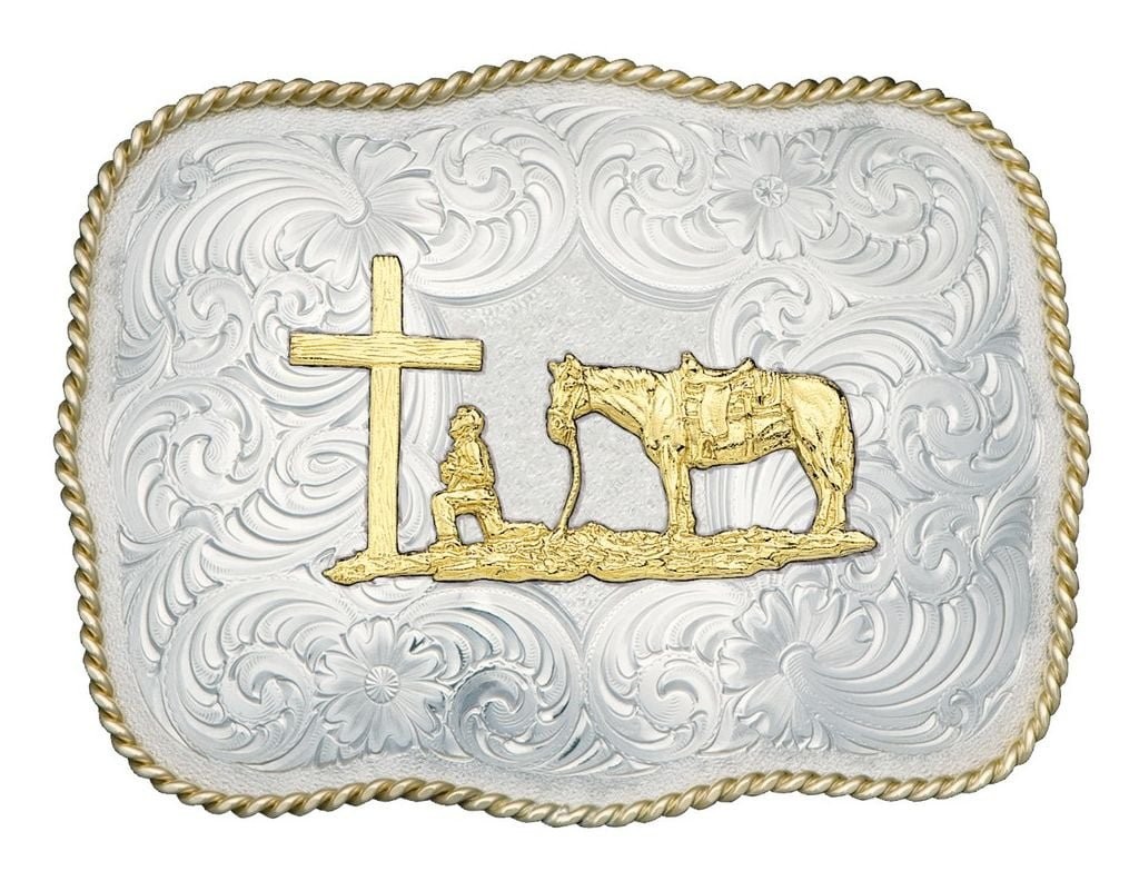 Montana Silversmiths Belt Buckle Christian Faith Praying Cowboy Relaxed Fit