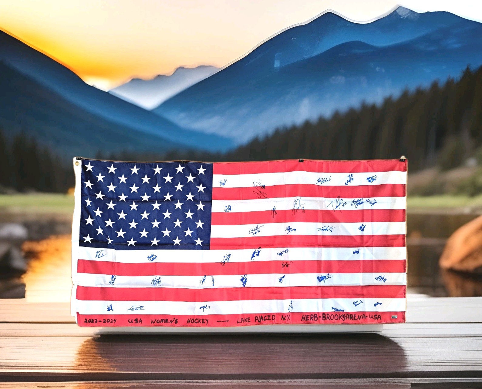 USA Women\'s Hockey Team Signed Flag 🇺🇲 US Womens National Festival Lake Placid