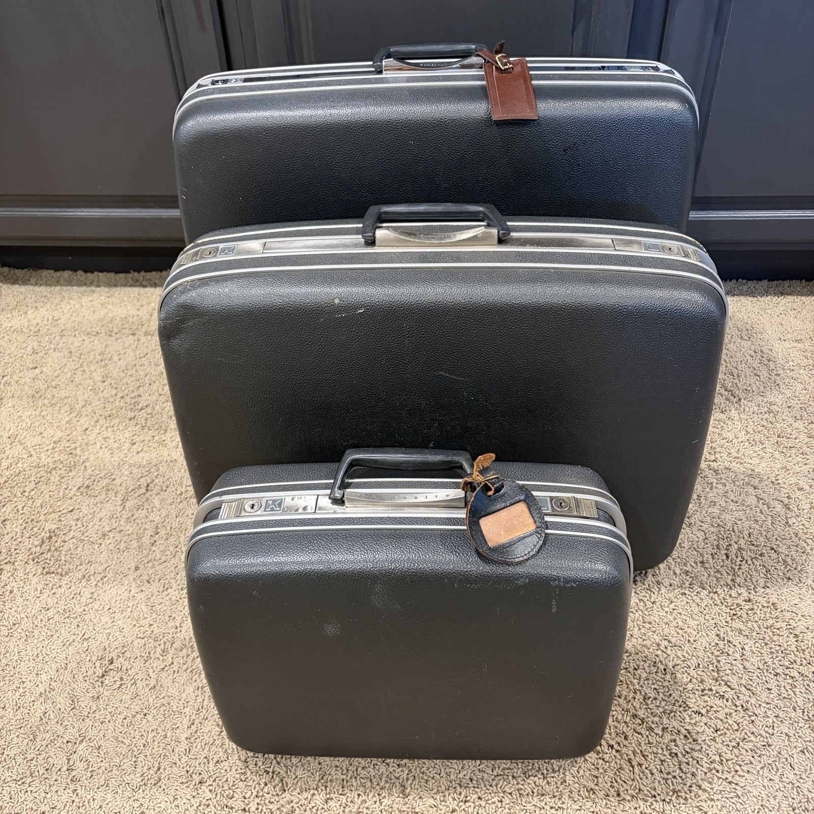 Set Of 3-Vintage 1960s Samsonite Silhouette Luggage Dark Gray USA