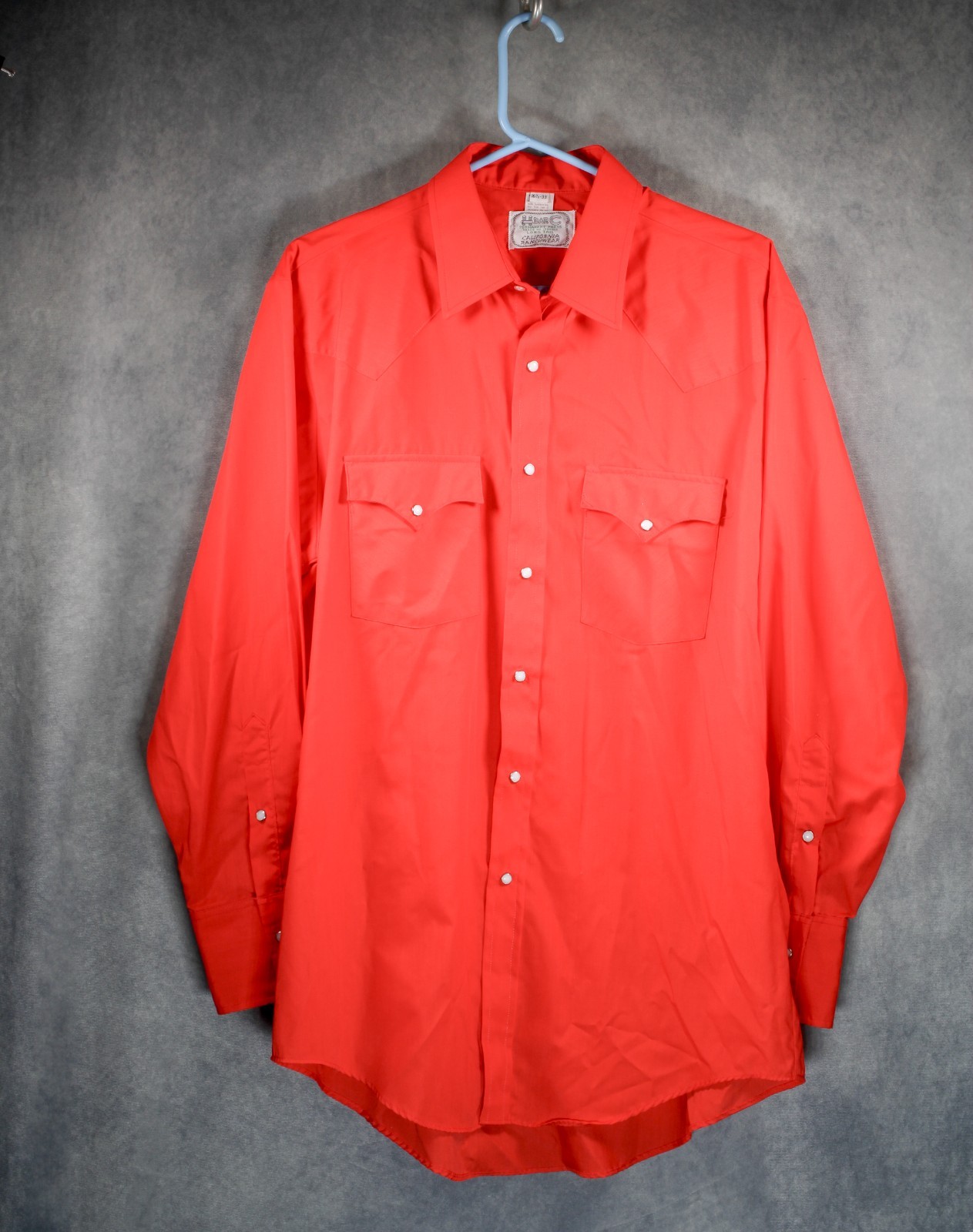 VTG 70s H BAR C California Ranchwear Red Pearl Snap Western Shirt 16.5-33 Mint