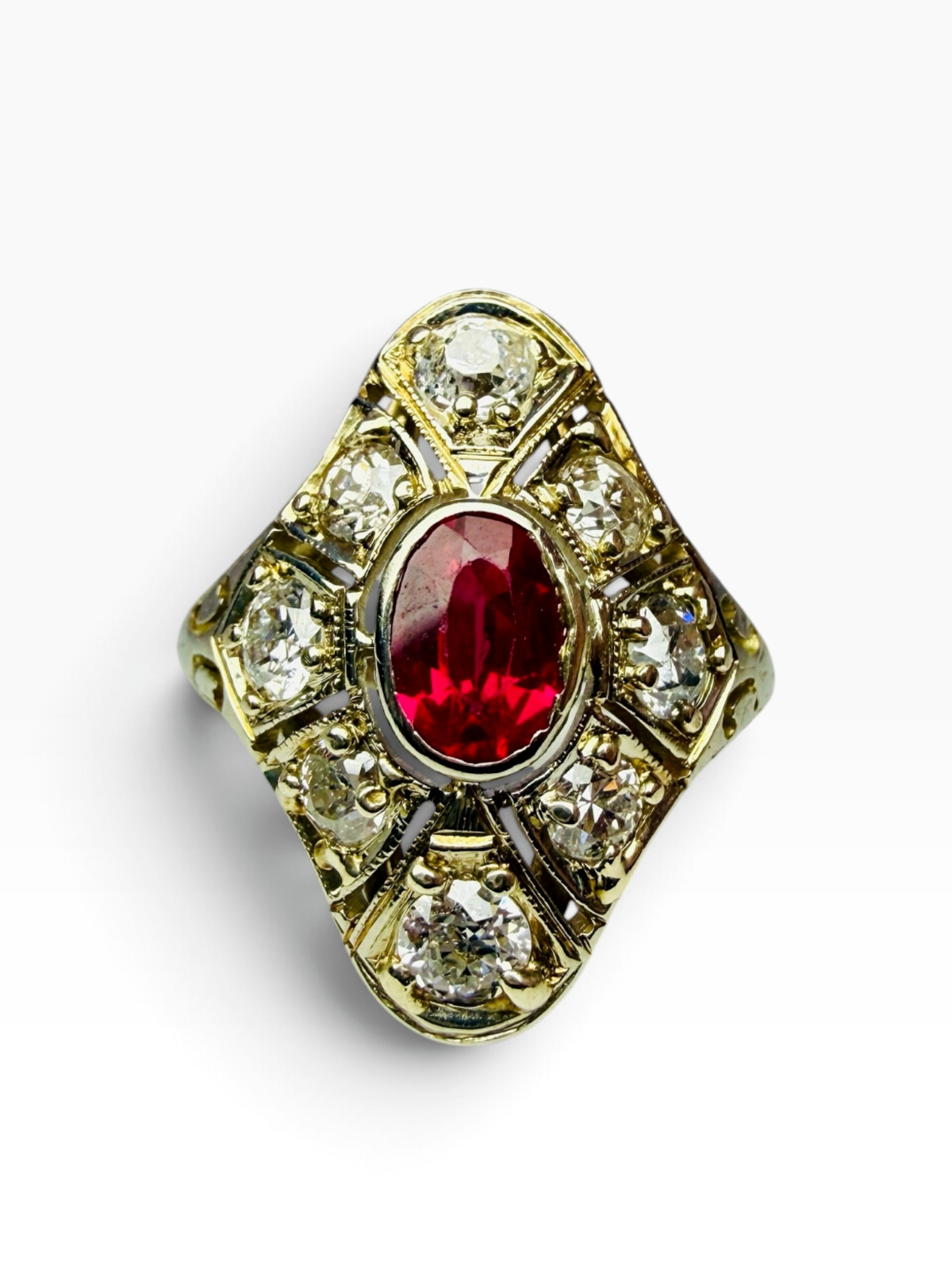 Antique Old Cut Diamond and Synthetic Ruby Ring 14k White Gold Antique Old Cut Diamond and Synthetic Ruby Ring 14k White Gold