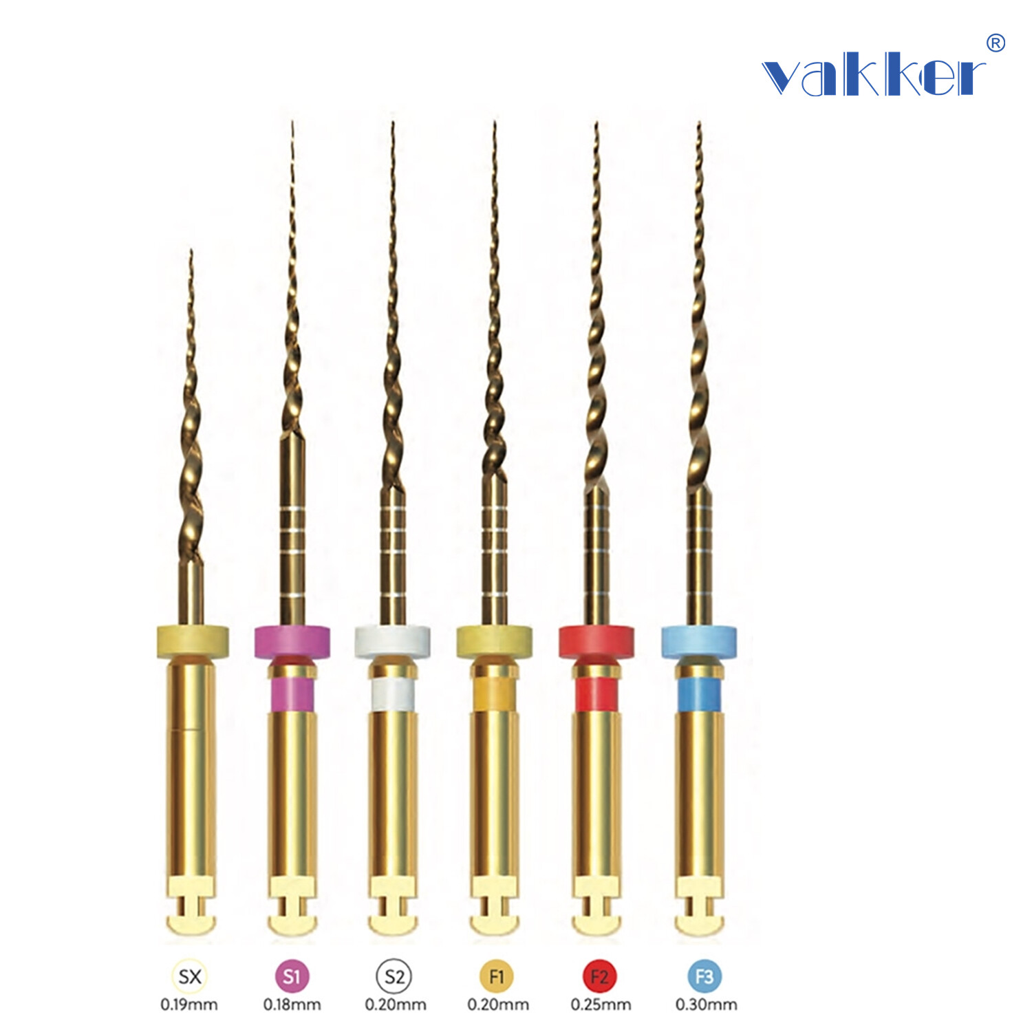 6/pk Vakker Dental Endo Rotary Files Gold Taper NITI Endodontics Files SX-F3
