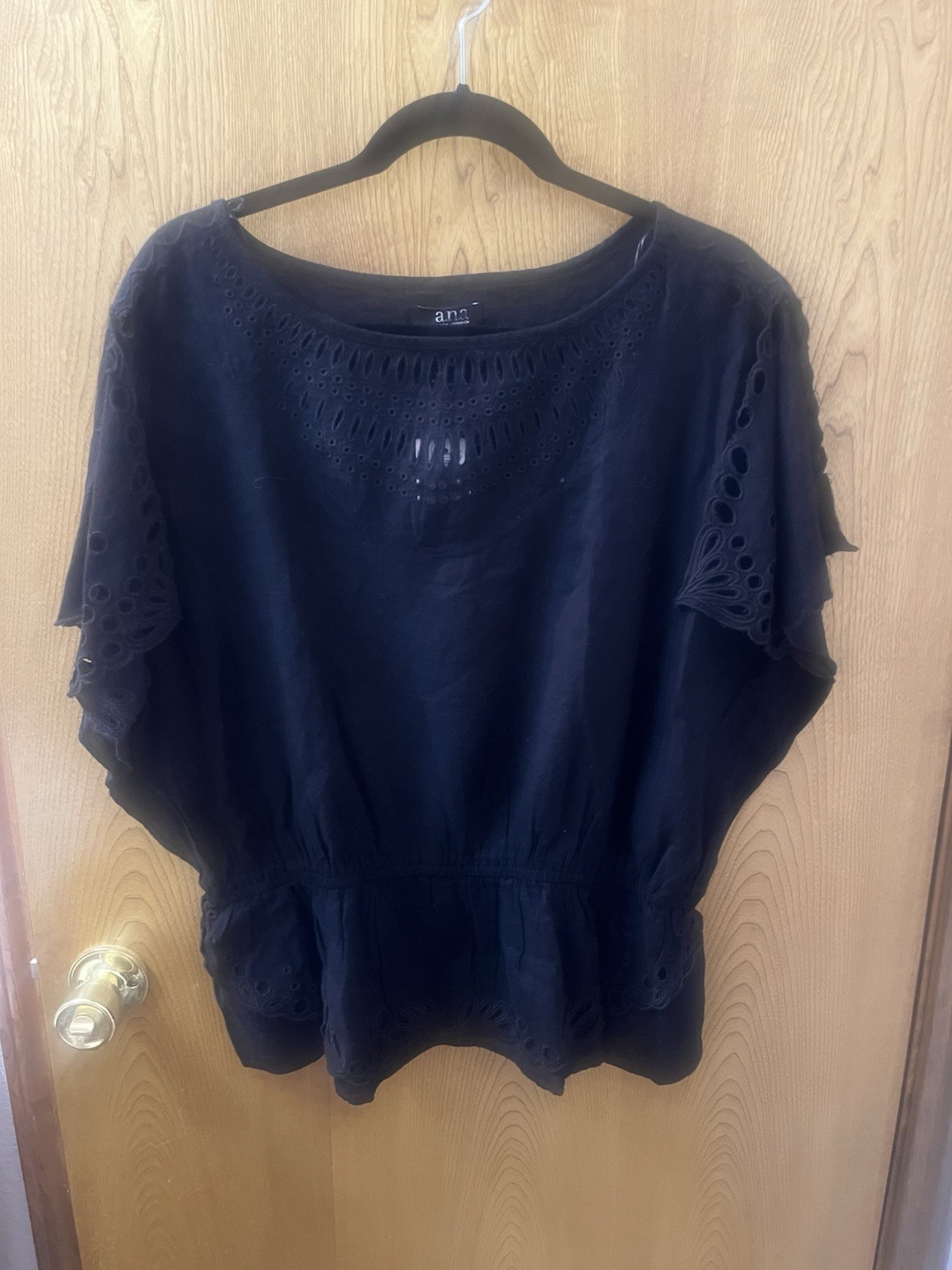 A.N.A  A New Approach Black Eyelet Batwing Sleeve Top XL 12 14