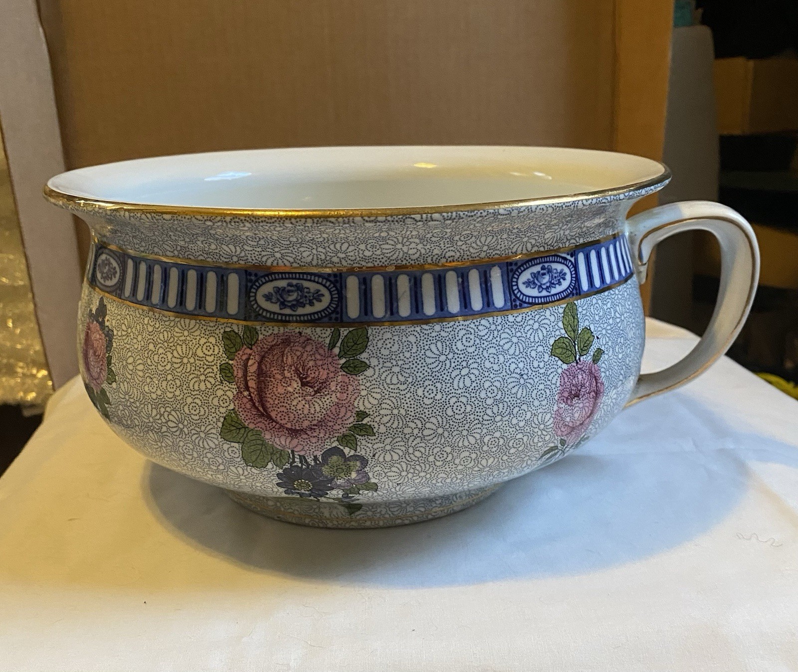 Antique Furnivals England Chamber Pot  Rose And Chintz Pattern  c. 1895-1913
